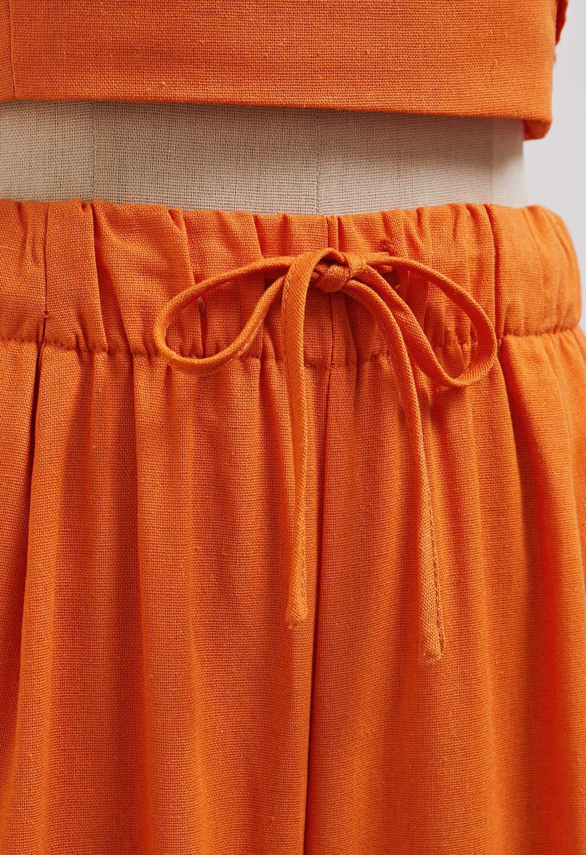 Comfort Linen-Blend Palazzo Pants in Orange