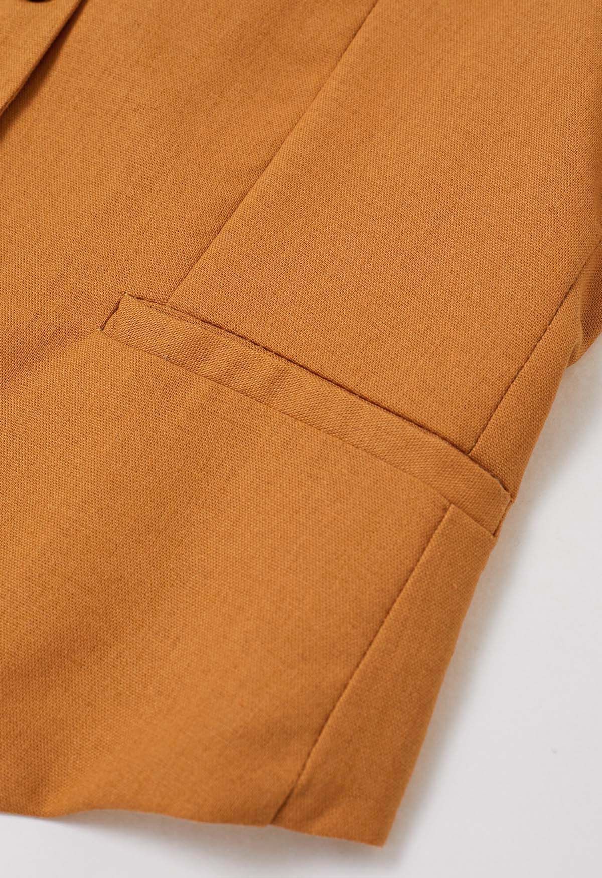 V-Neck Buttoned Down Linen-Blend Vest in Pumpkin