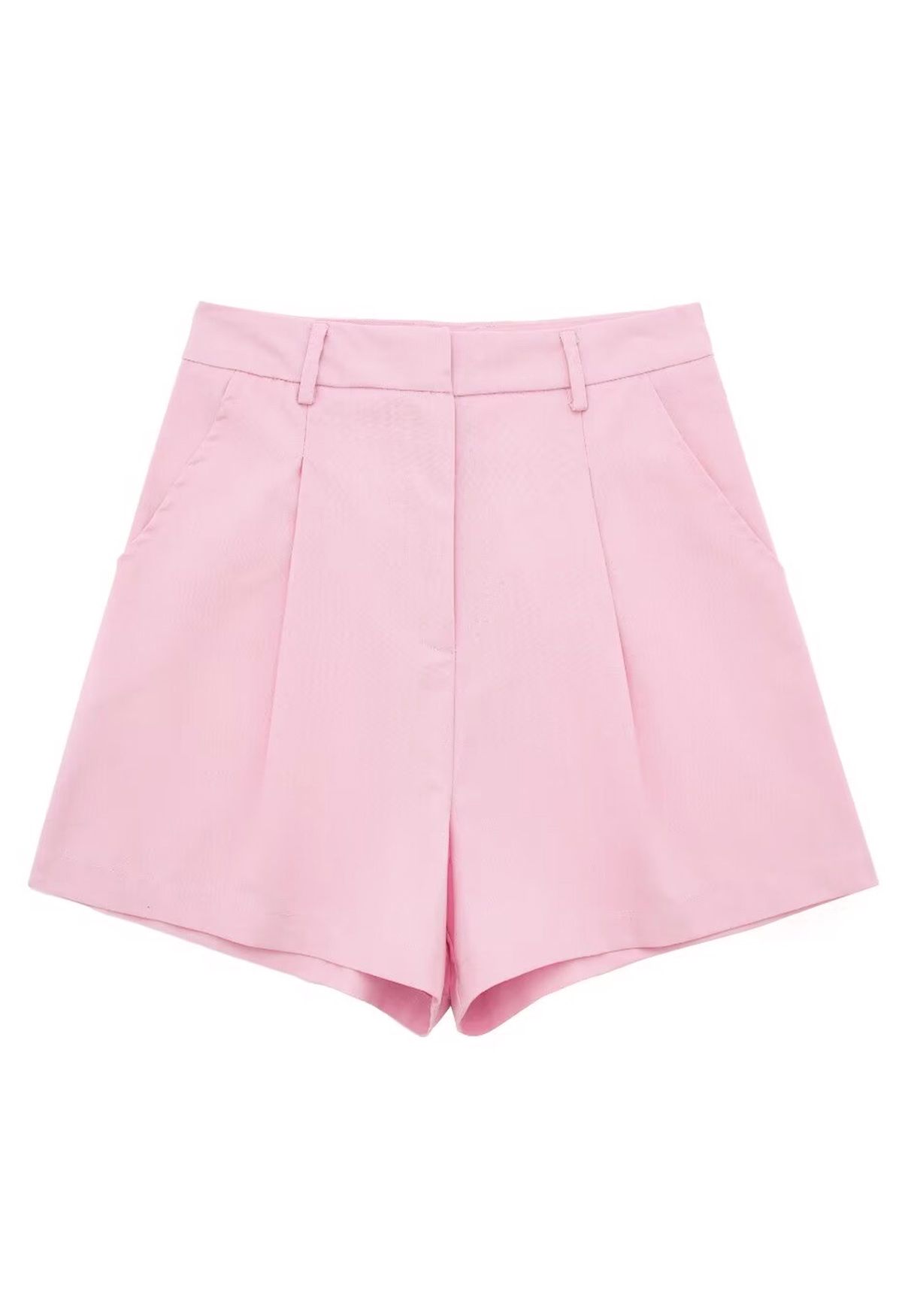 Side Pocket Pleated Linen-Blend Shorts in Pink