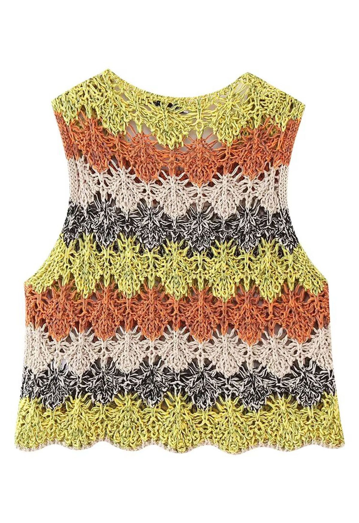 Multicolor Openwork Crochet Sleeveless Crop Top 