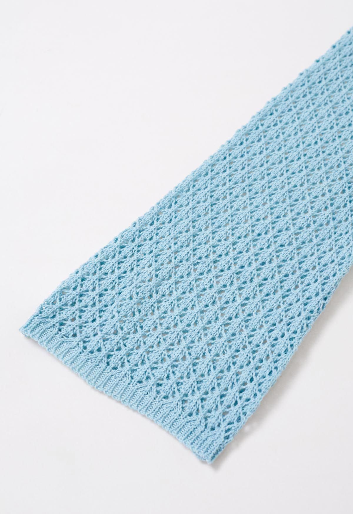 Open Back Bead Decor Crochet Cover-Up in Blue