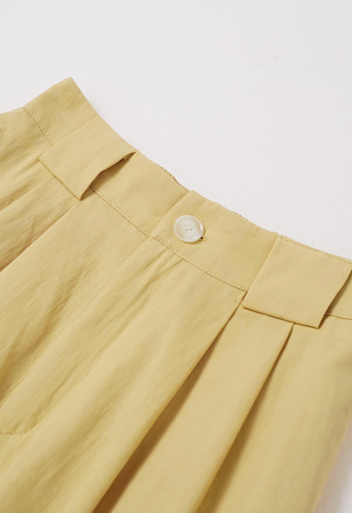 Bow Tie Sash Pleated Wide-Leg Pants in Mustard