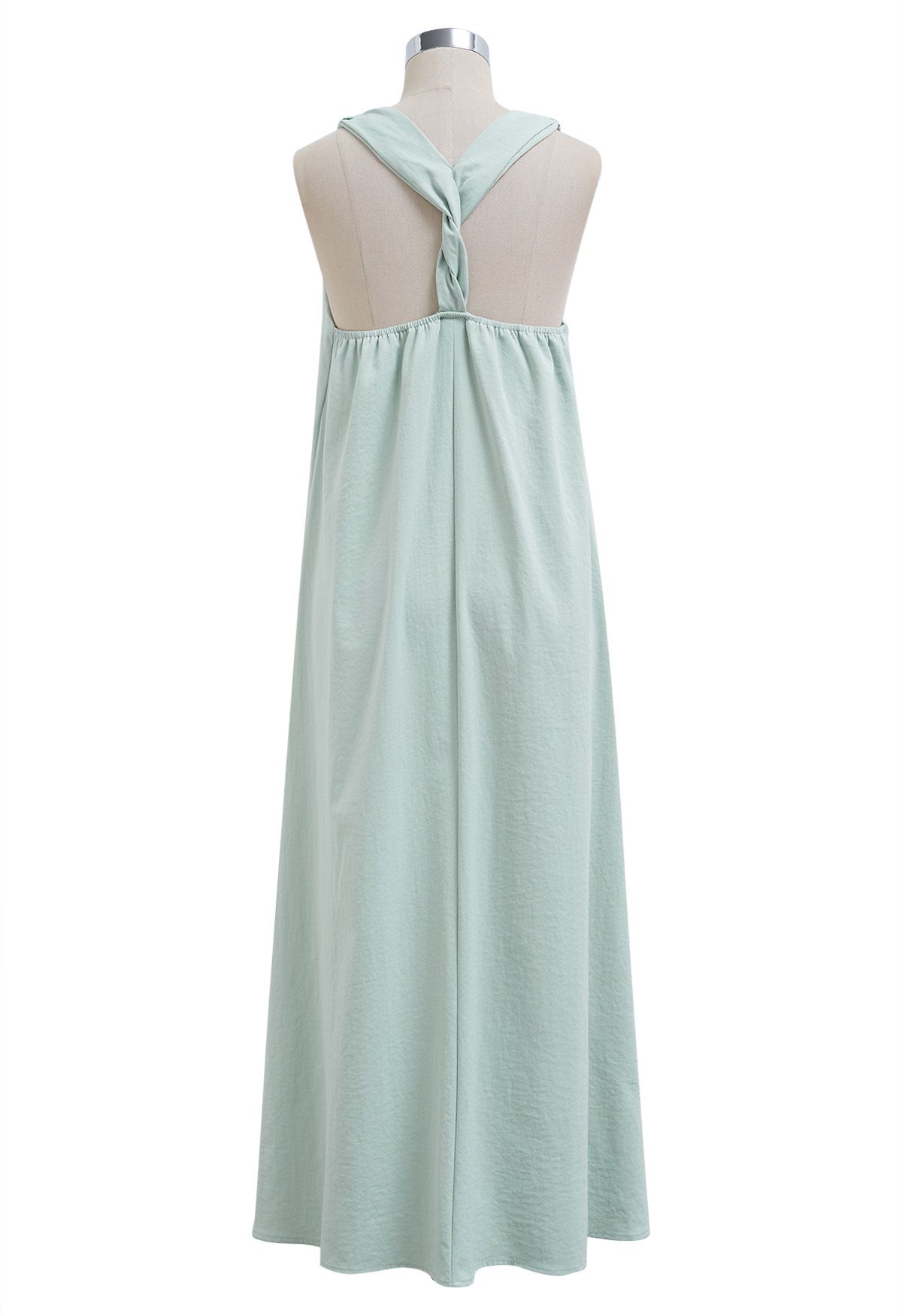 Solid Twist Open Back Halter Maxi Dress in Mint