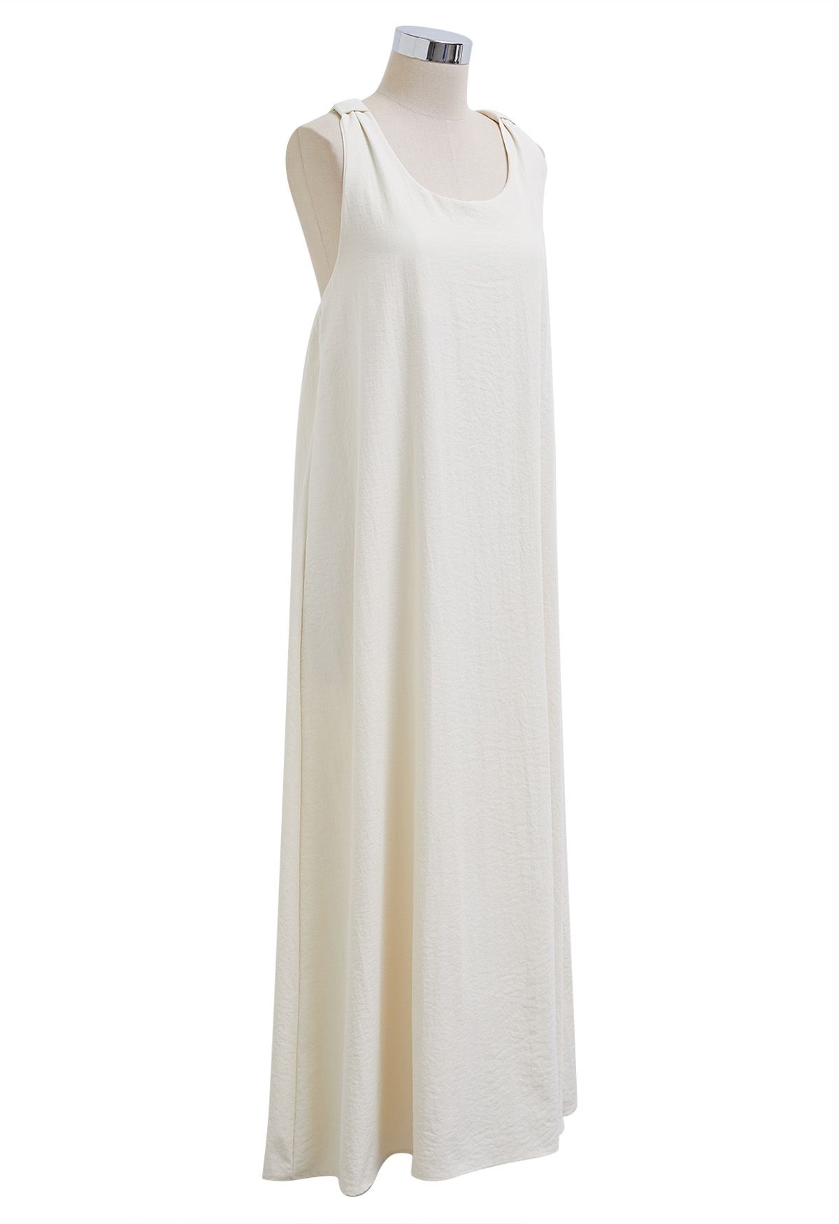 Solid Twist Open Back Halter Maxi Dress in Cream