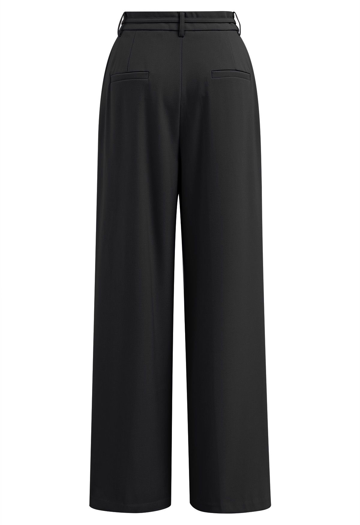 Adjustable Belt Pleated Straight-Leg Pants in Black