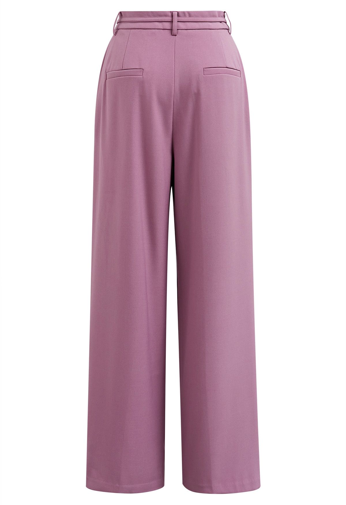 Adjustable Belt Pleated Straight-Leg Pants in Violet