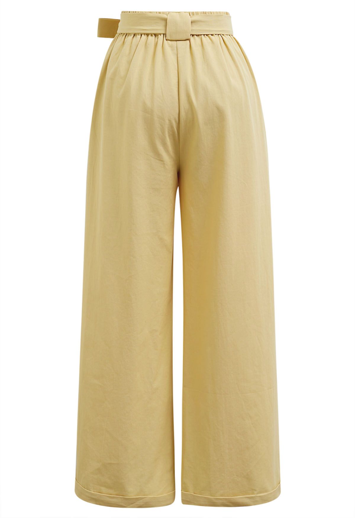 Bow Tie Sash Pleated Wide-Leg Pants in Mustard