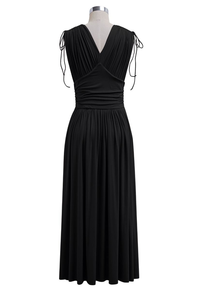 Modal Essential V-Neck Drawstring Dress in Black