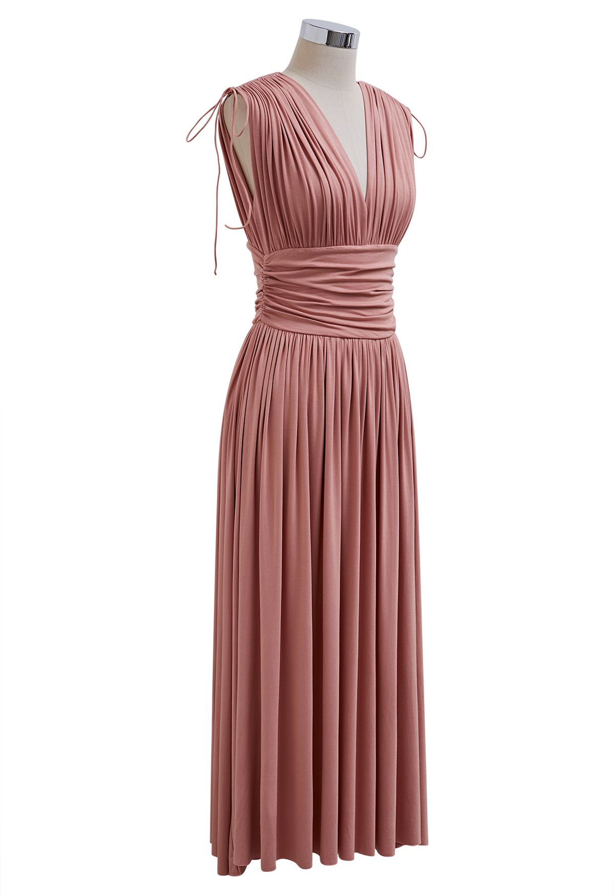 Modal Essential V-Neck Drawstring Dress in Coral