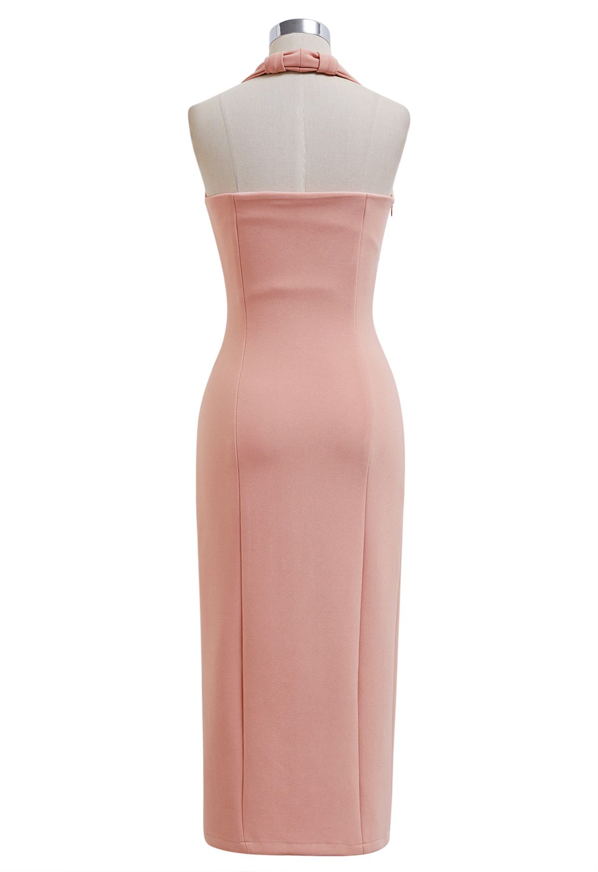 Modern Muse Halter Neck Slit Sheath Dress in Peach