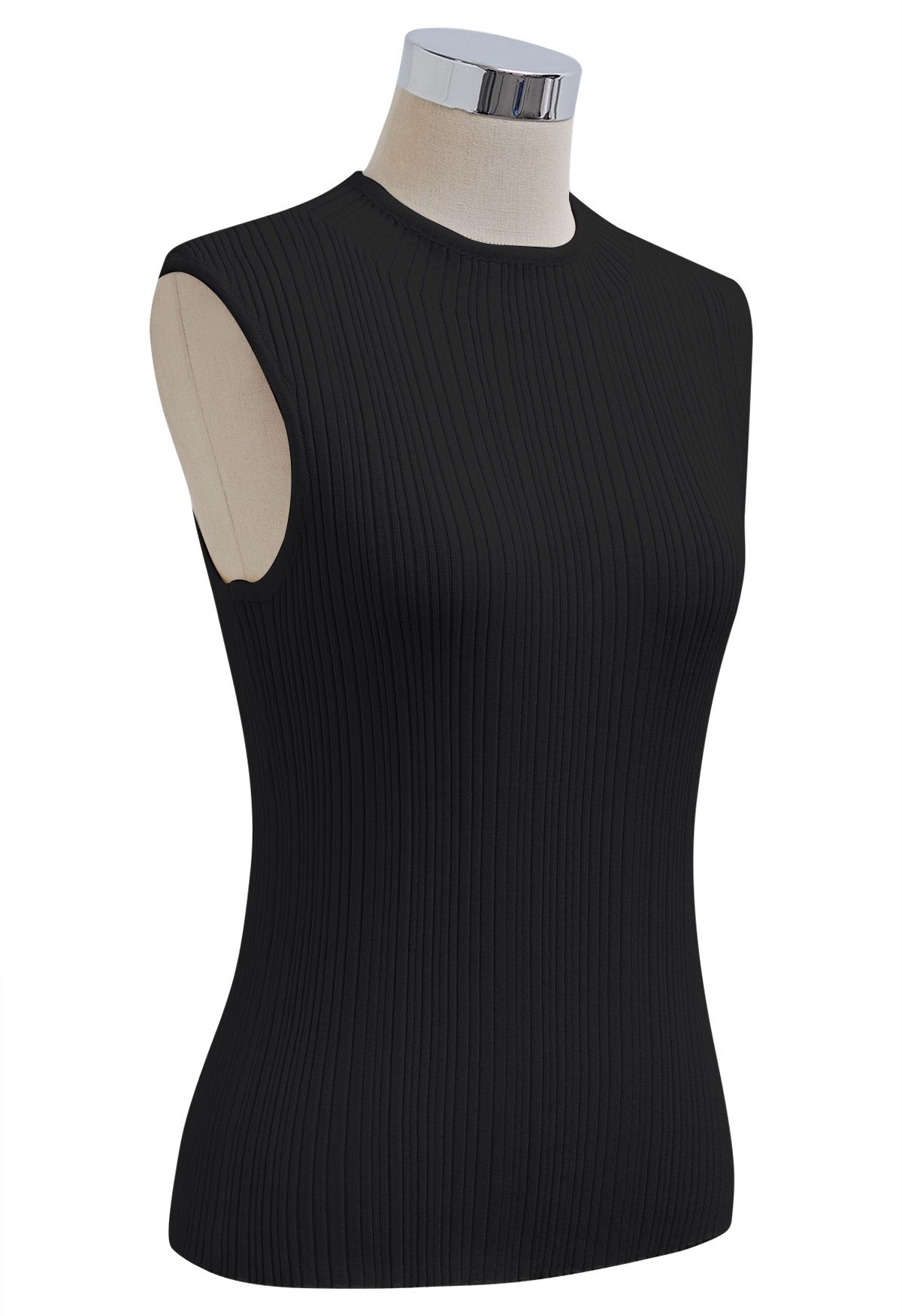 Minimalist Ribbed Texture Sleeveless Knit Top in Black