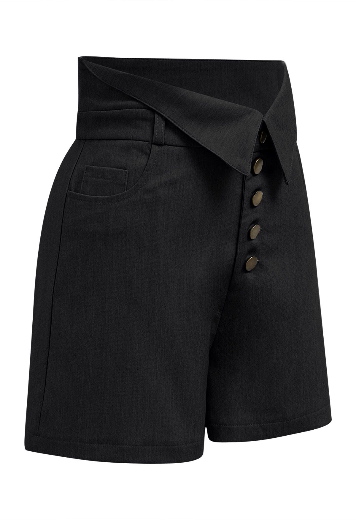 Nostalgic Button Folded Waist Shorts in Black