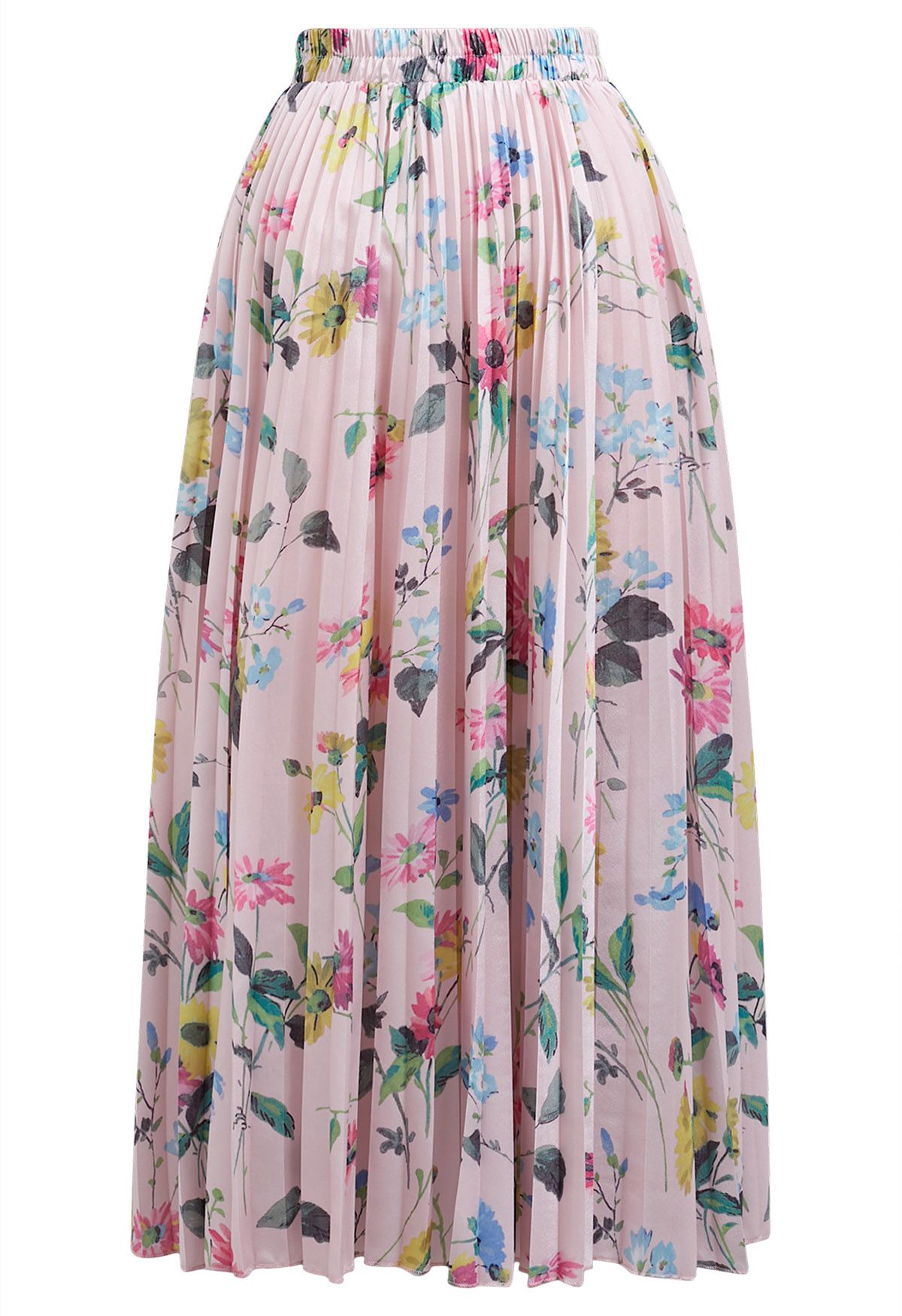 Vivid Floral Print Pleated Maxi Skirt in Pink