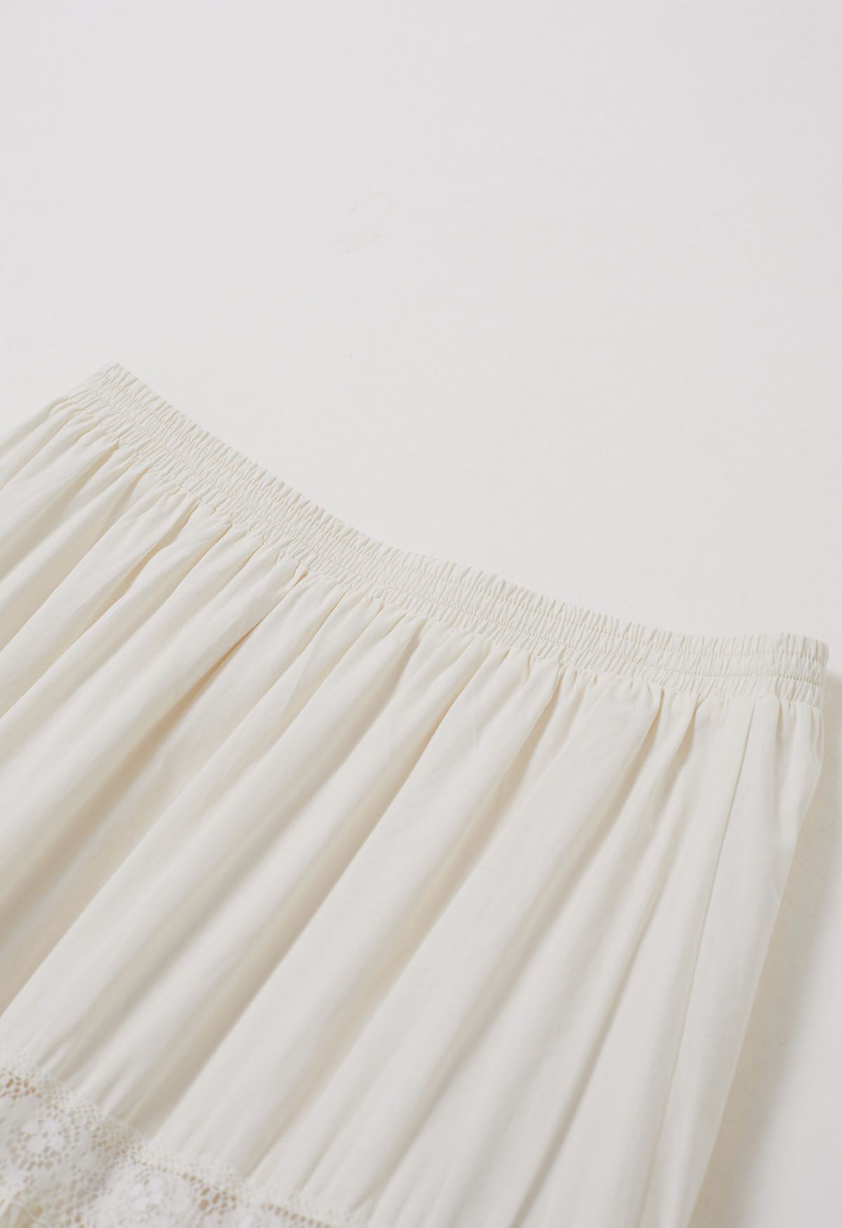 Lace Spliced Cotton Midi Skirt in Cream