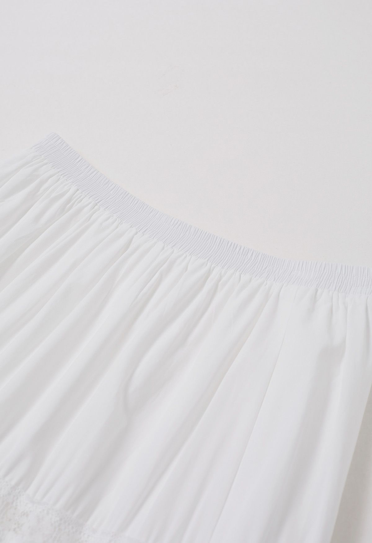 Lace Spliced Cotton Midi Skirt in White