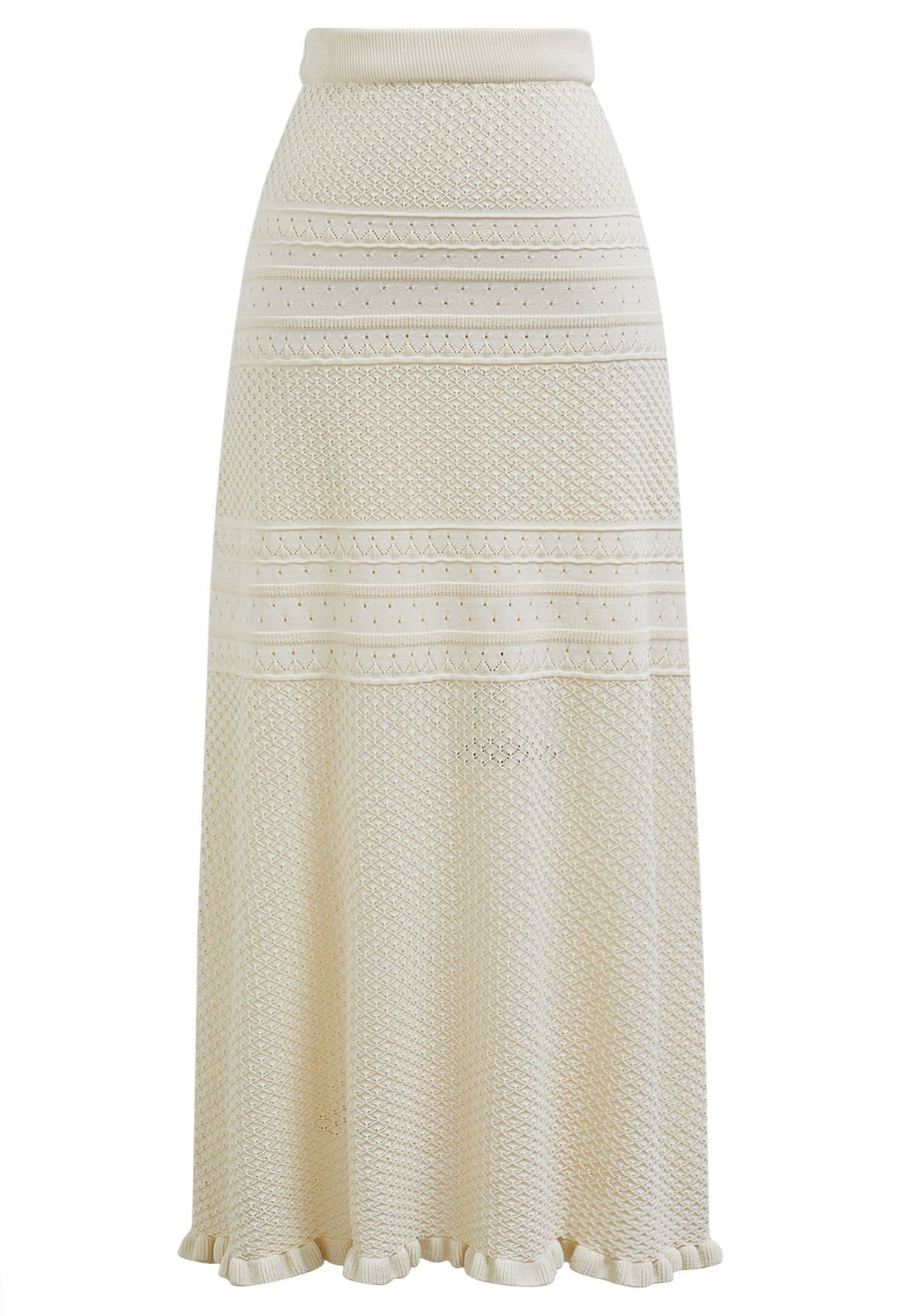 Full Crochet Halter Top and Maxi Skirt Set in Cream