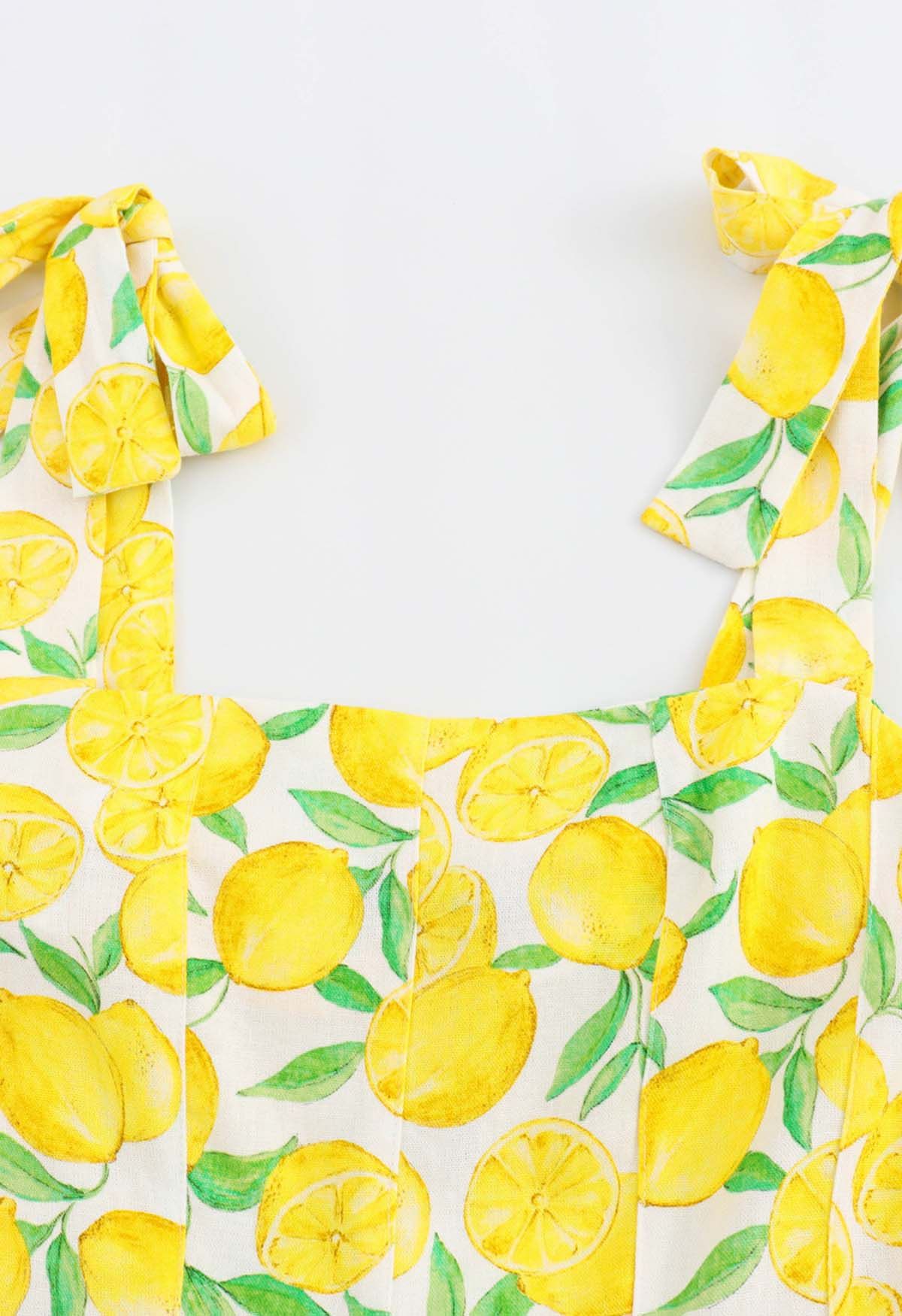 Neon Lemon Printed Tie-Strap Mini Dress