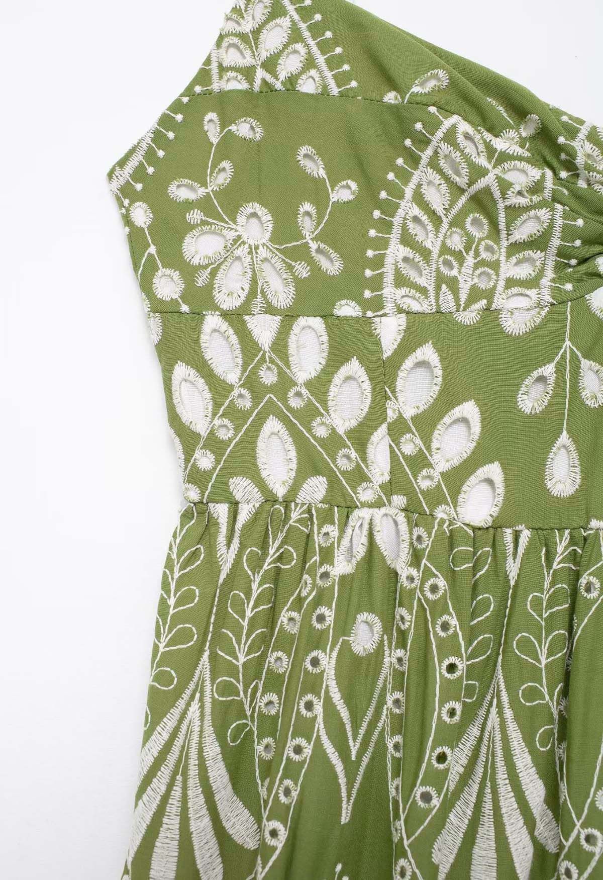 Sunny Poise Green Eyelet Embroidered Cami Dress