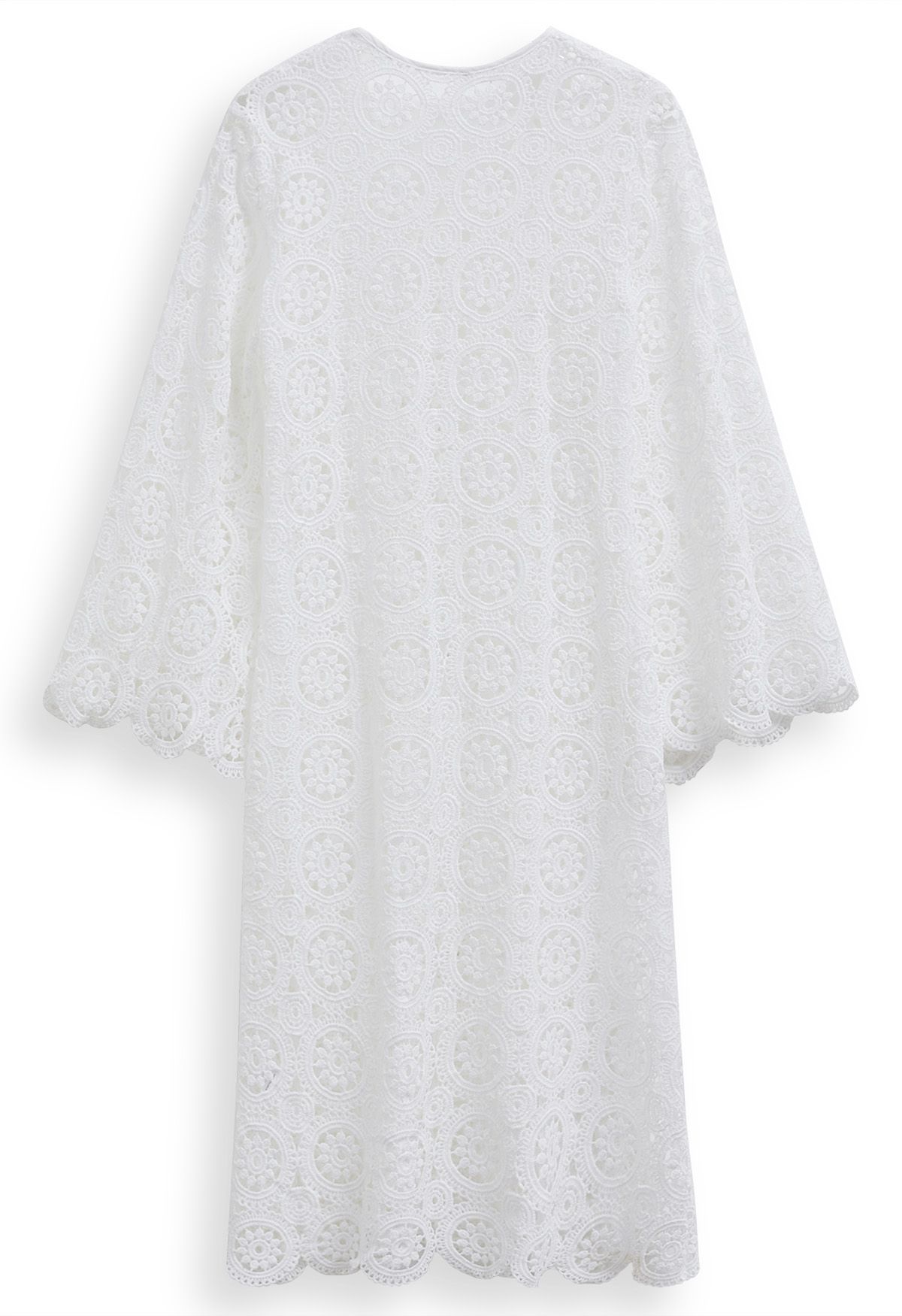 V-Neck Guipure Lace Flare Sleeve Cover-Up Dress in White