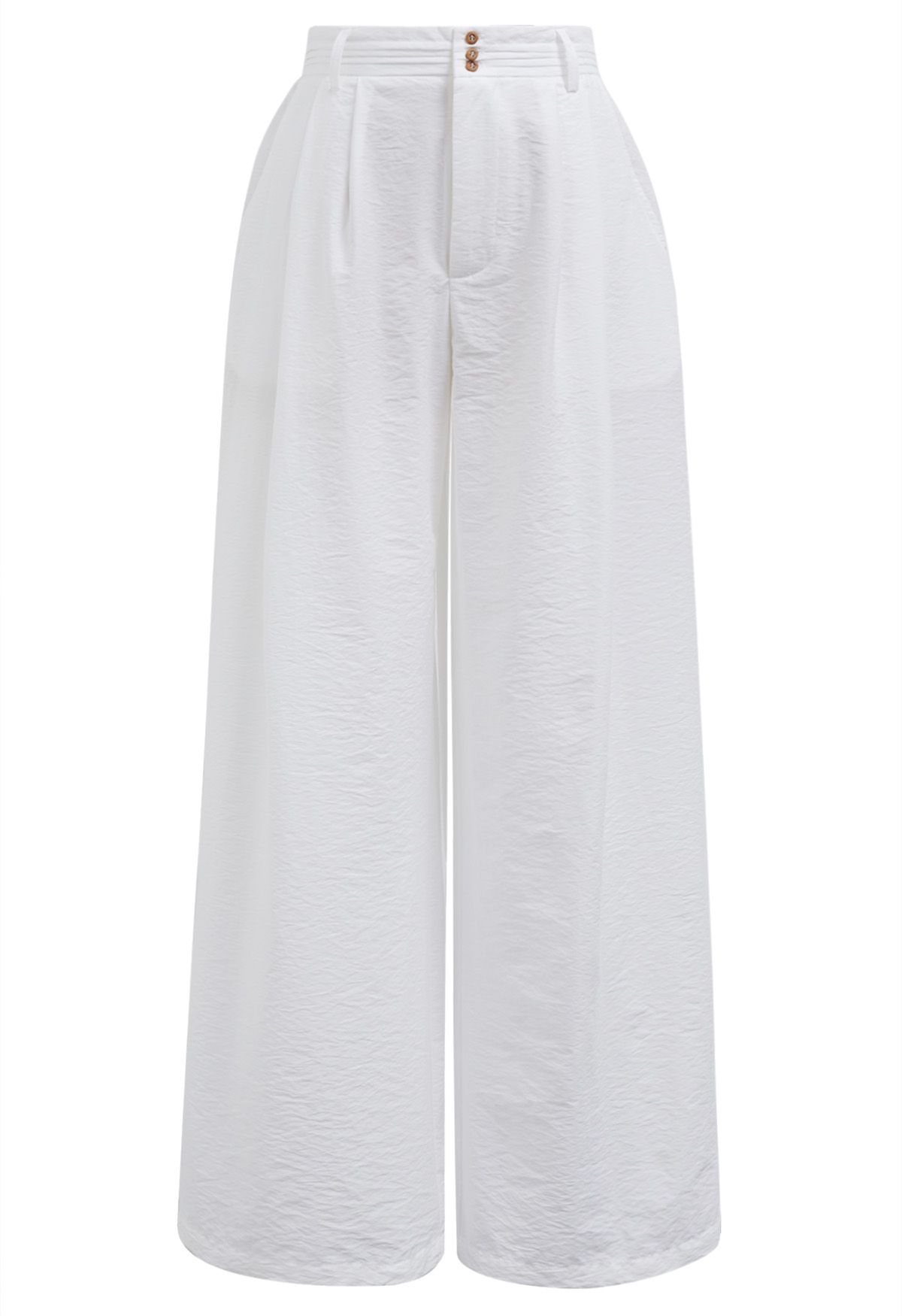 Pintuck Detail Wide-Leg Pants in White