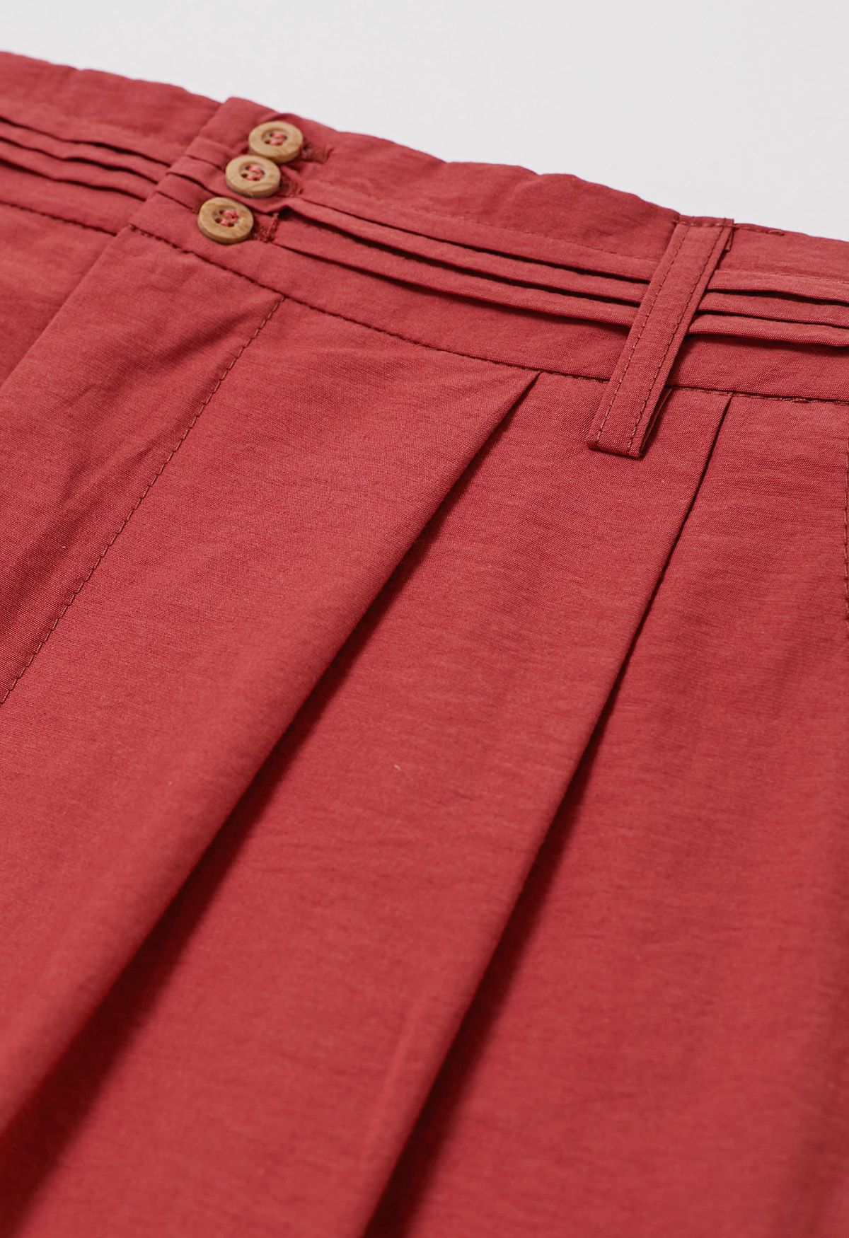 Pintuck Detail Wide-Leg Pants in Red