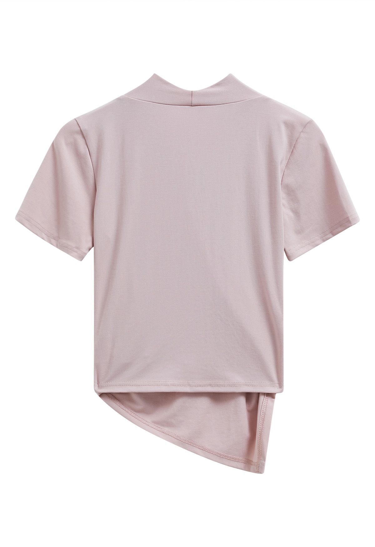 Faux-Wrap Short Sleeve Asymmetric Top in Dusty Pink