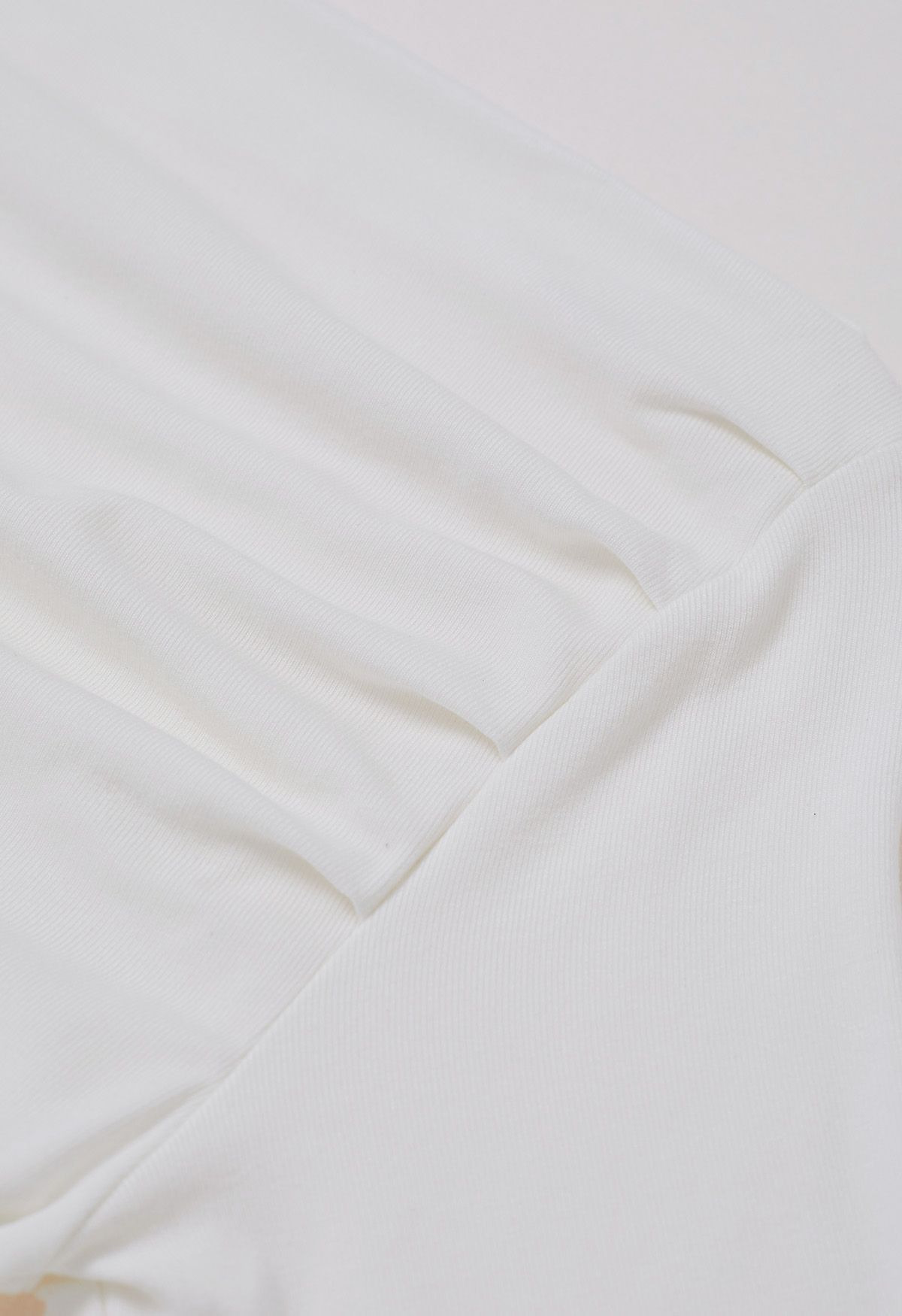 Boat Neck Short Sleeve Ruched Cotton Top in White