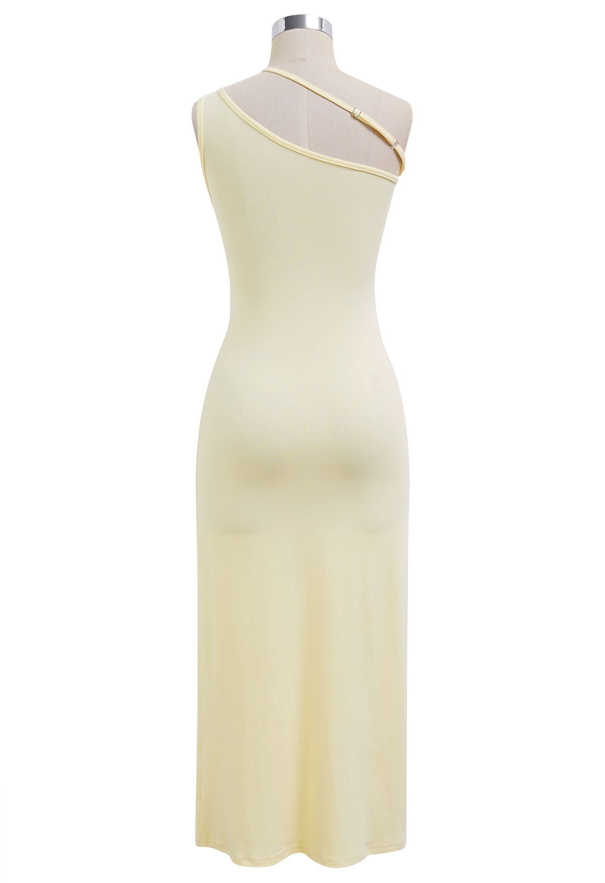 Oblique One Shoulder Bodycon Midi Dress in Cream