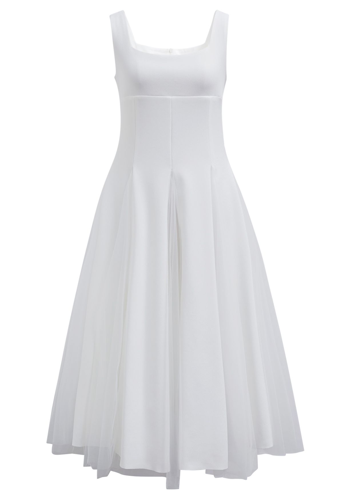 Ethereal Mesh Tulle Panelled Sleeveless Midi Dress