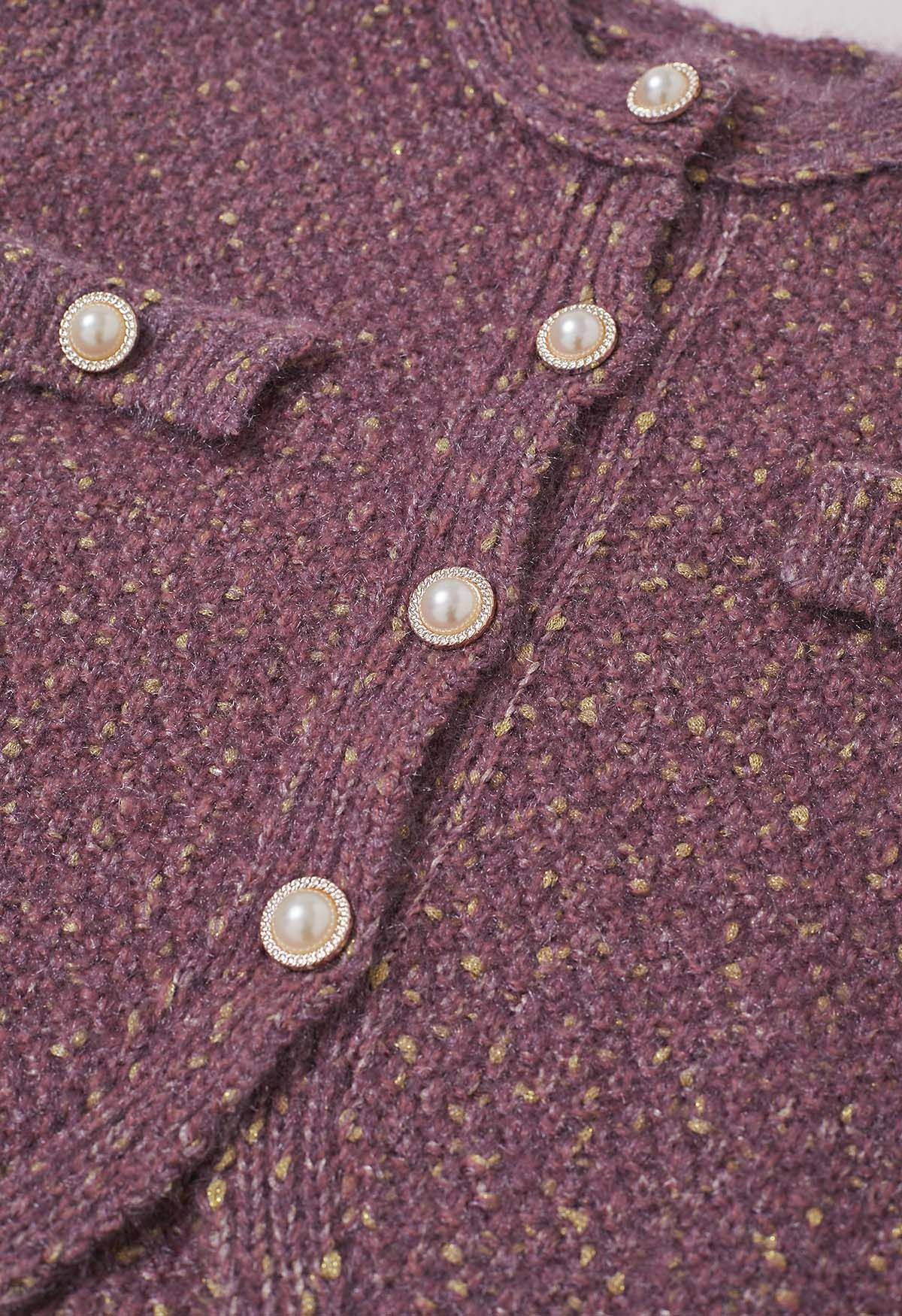 Fuzzy Mix-Knit Button Down Cardigan in Purple