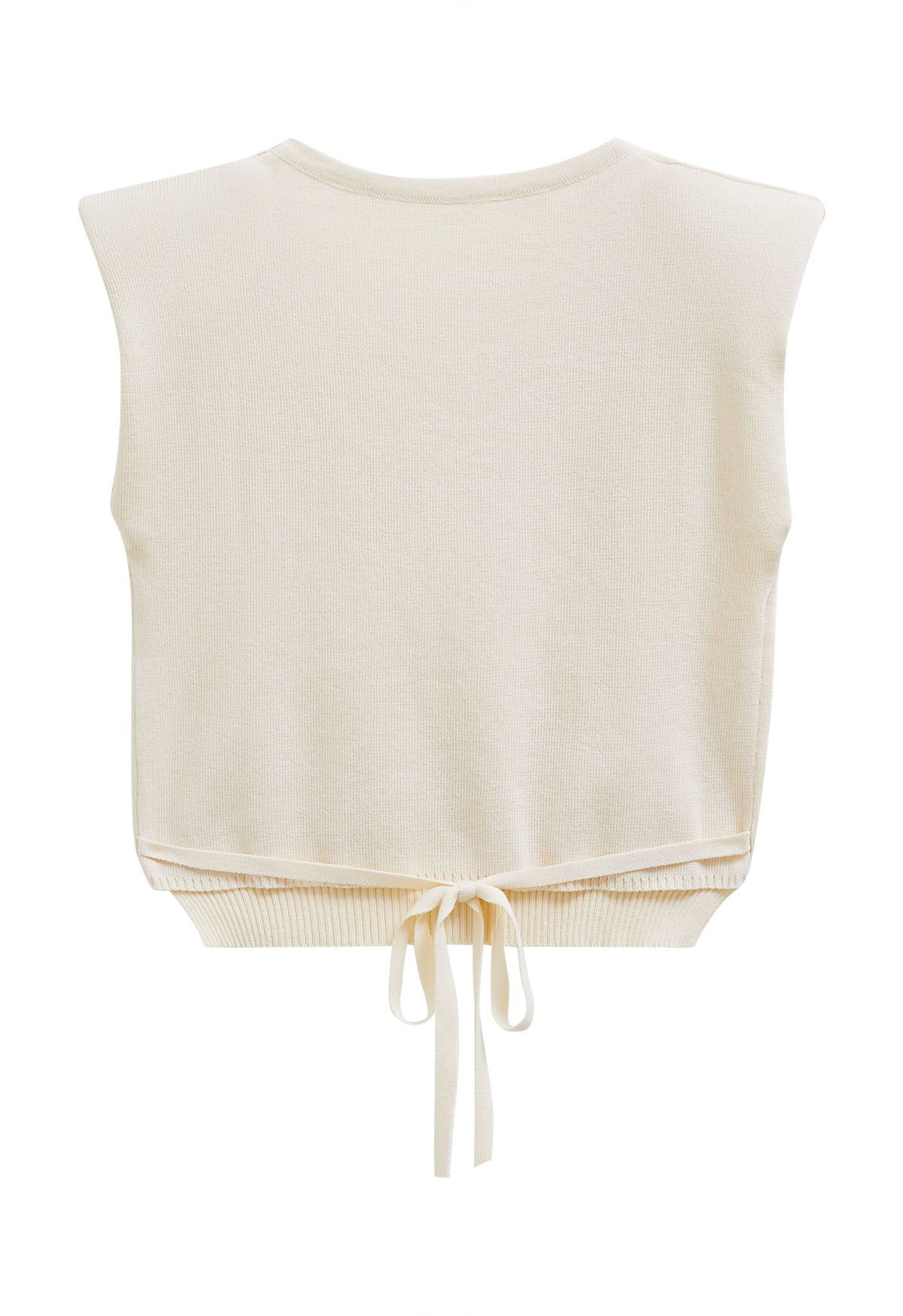 Tie-Back Sleeveless Rib Knit Top in Cream