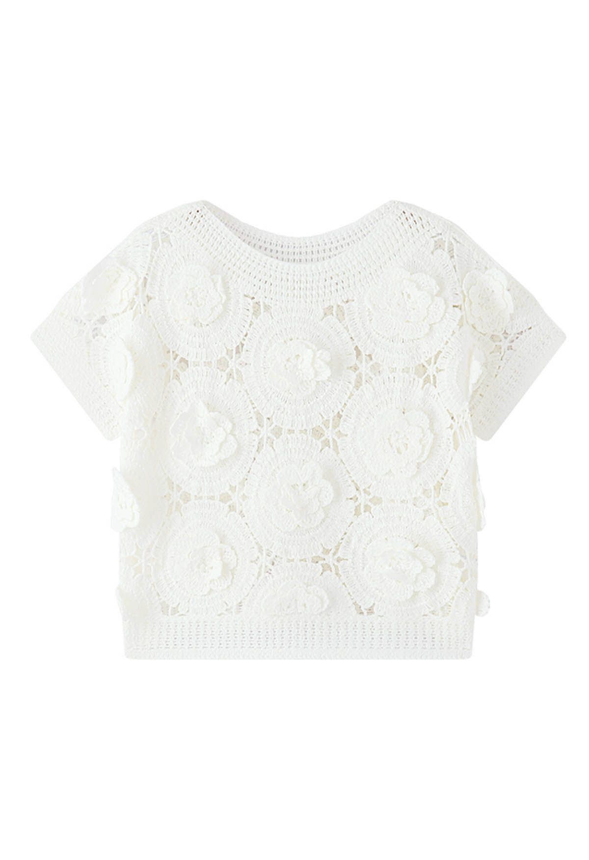 3D Crochet Flower Hollow Out Knit Top