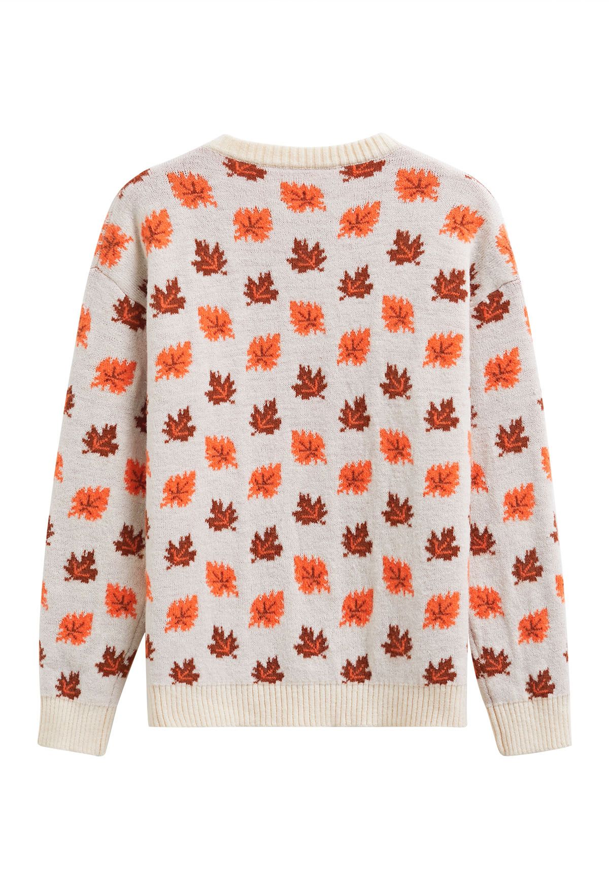 Maple Leaf Long Sleeves Oversized Knit Sweater in Ivory