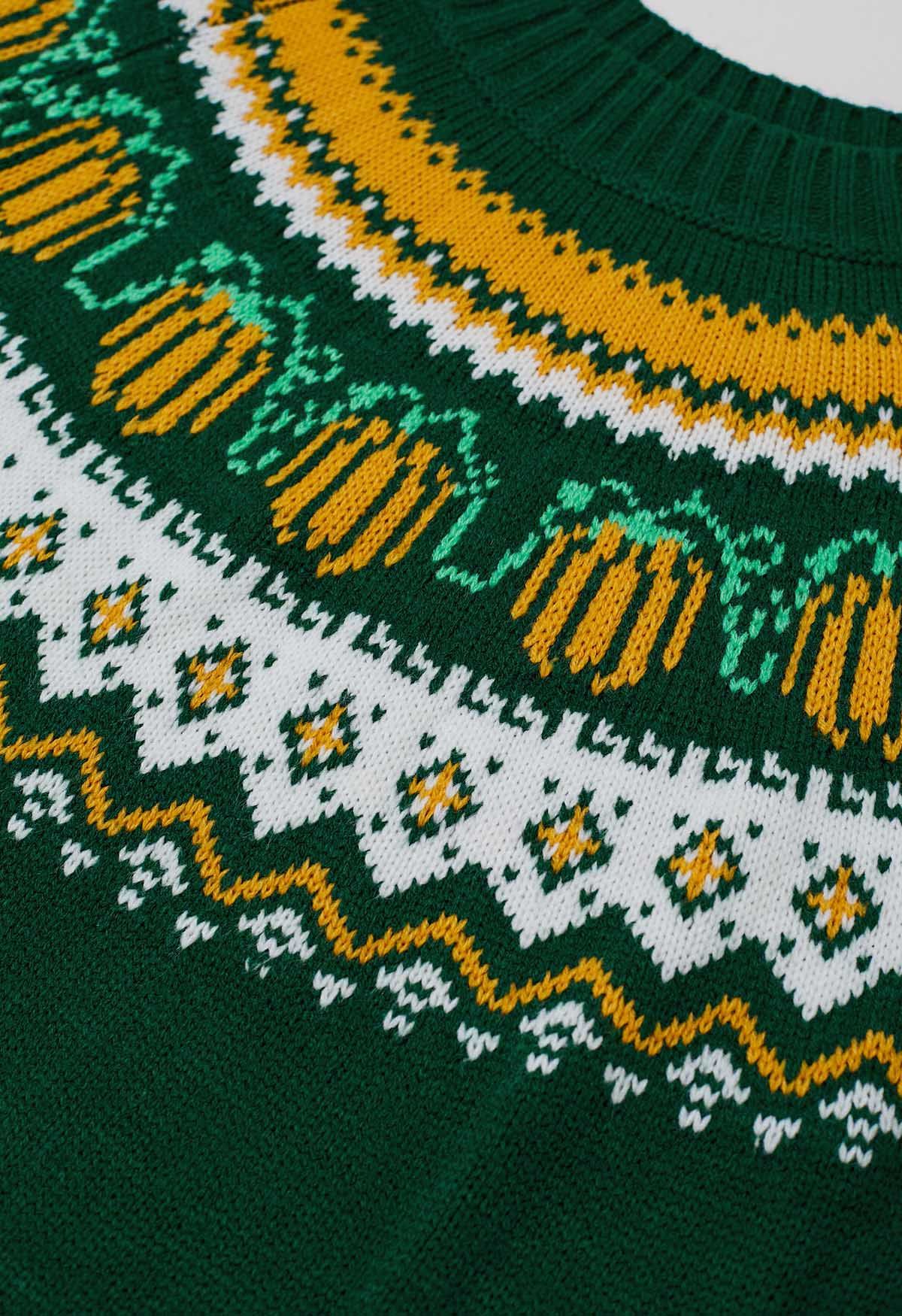 Pumpkin Delight Long Sleeves Knit Sweater in Green