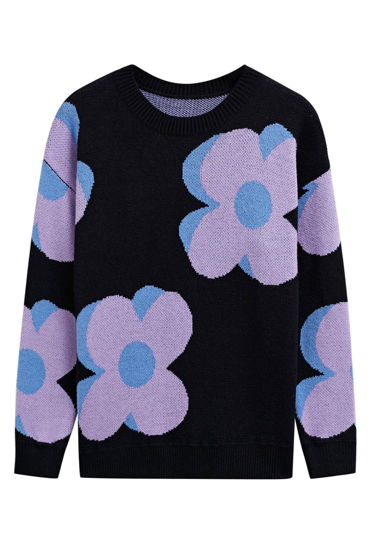 Flowering Day Jacquard Knit Sweater in Black