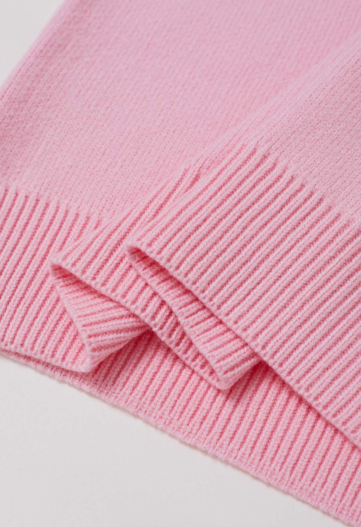 Ribbon Bowknot Pattern Jacquard Knit Sweater in Pink