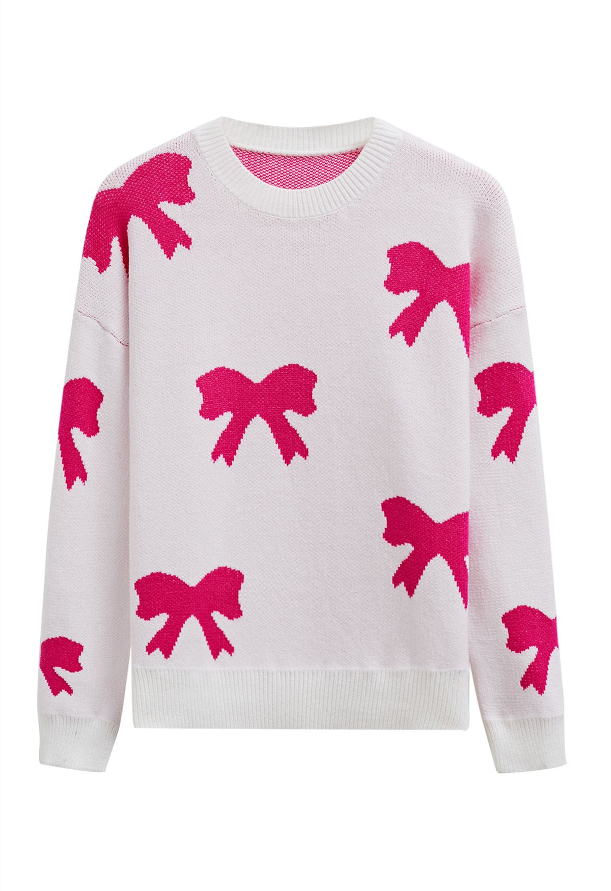 Pink Cartoon Bowknot Jacquard Knit Sweater