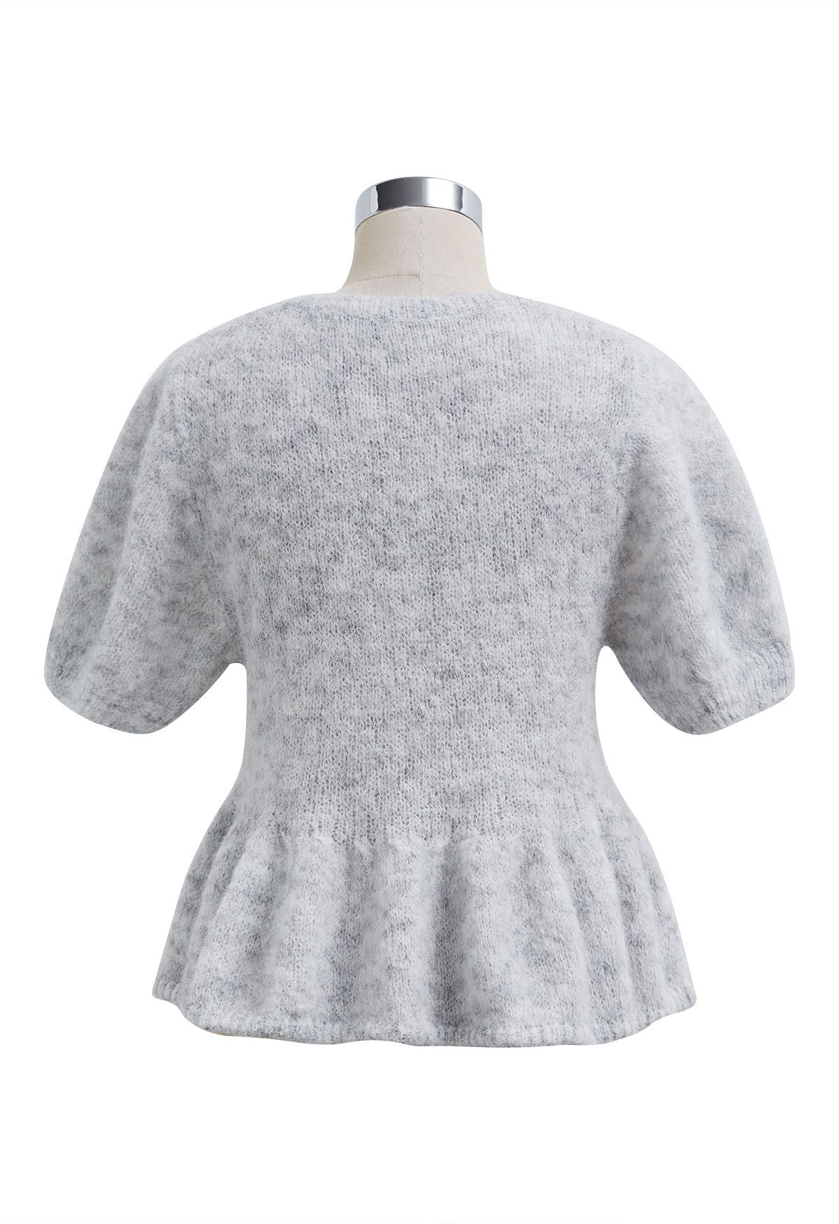 Peplum Flair Fuzzy Knit Top in Grey