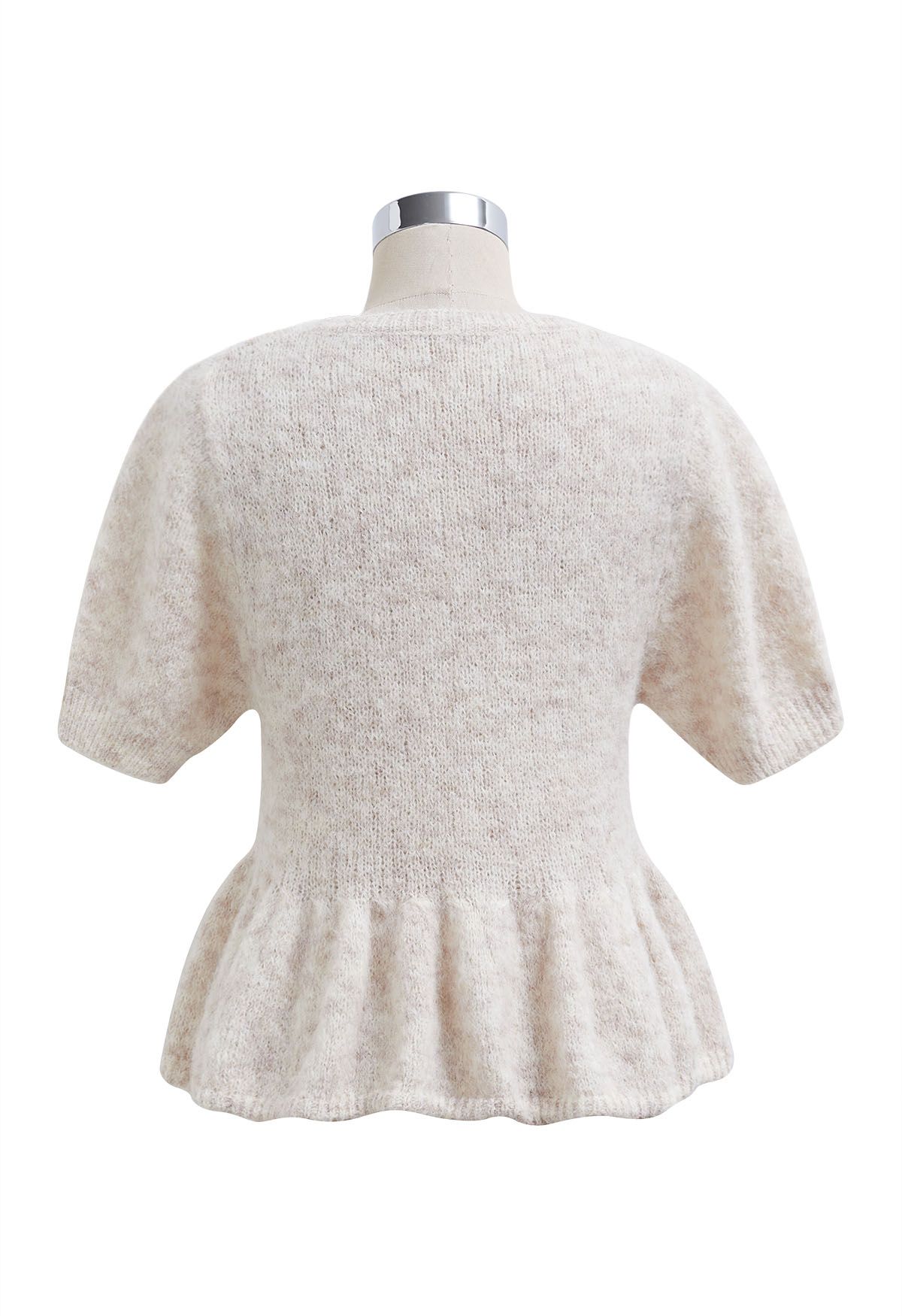 Peplum Flair Fuzzy Knit Top in Oatmeal