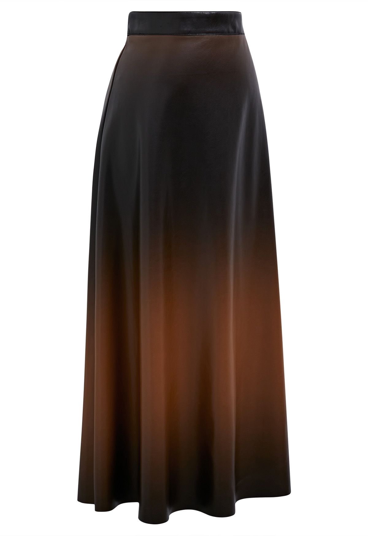 Ombre Faux Leather Maxi Skirt in Brown