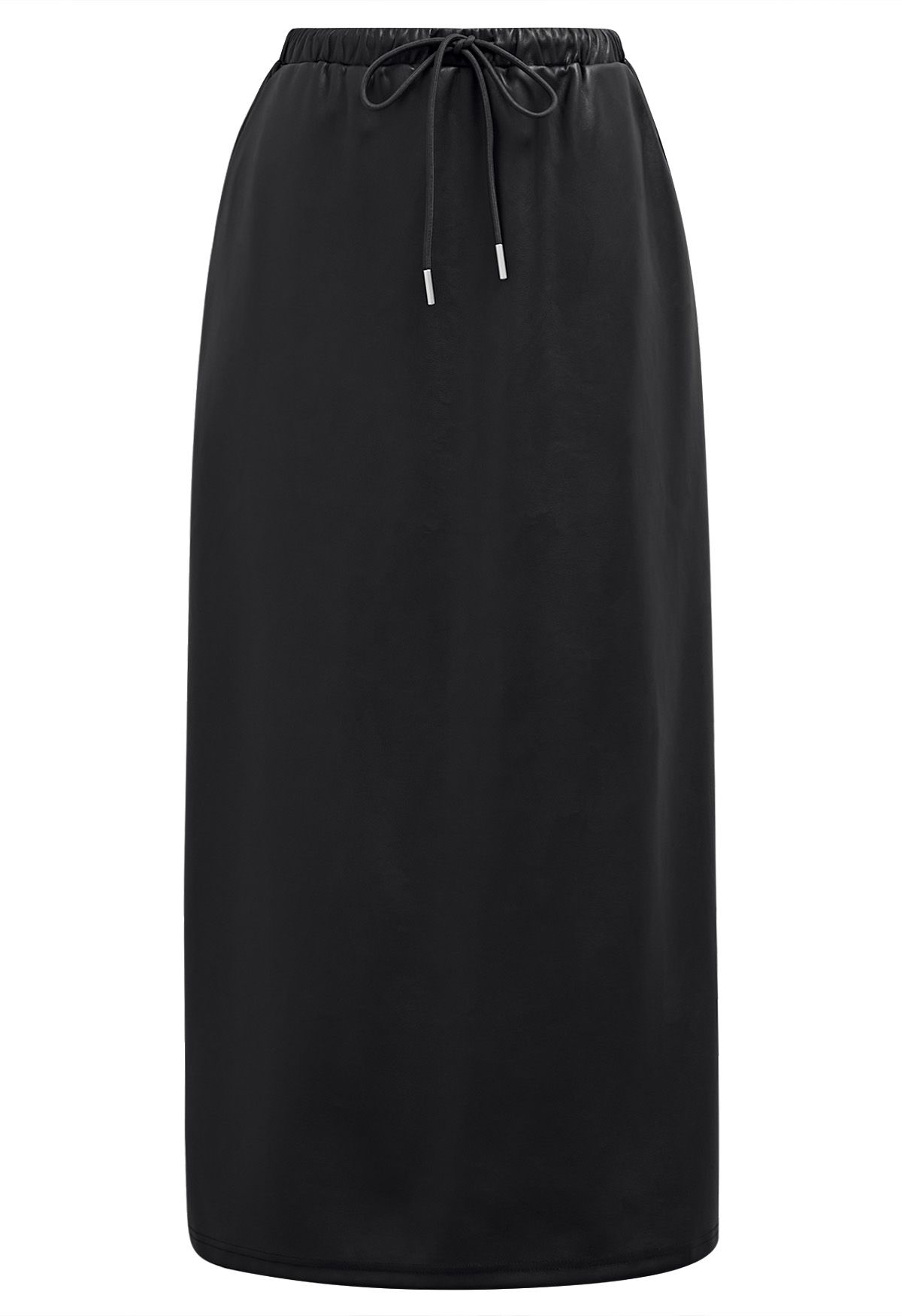 On-Duty Faux Leather Drawstring Shift Skirt in Black