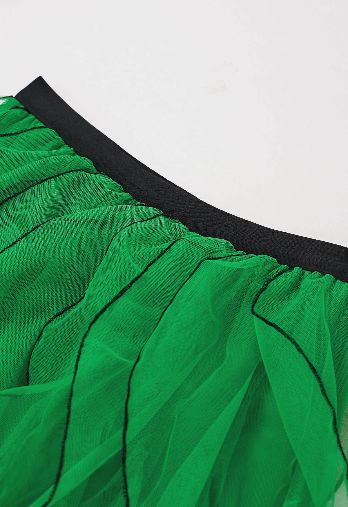 Rippling Attraction Panelled Mesh Tulle Skirt in Green