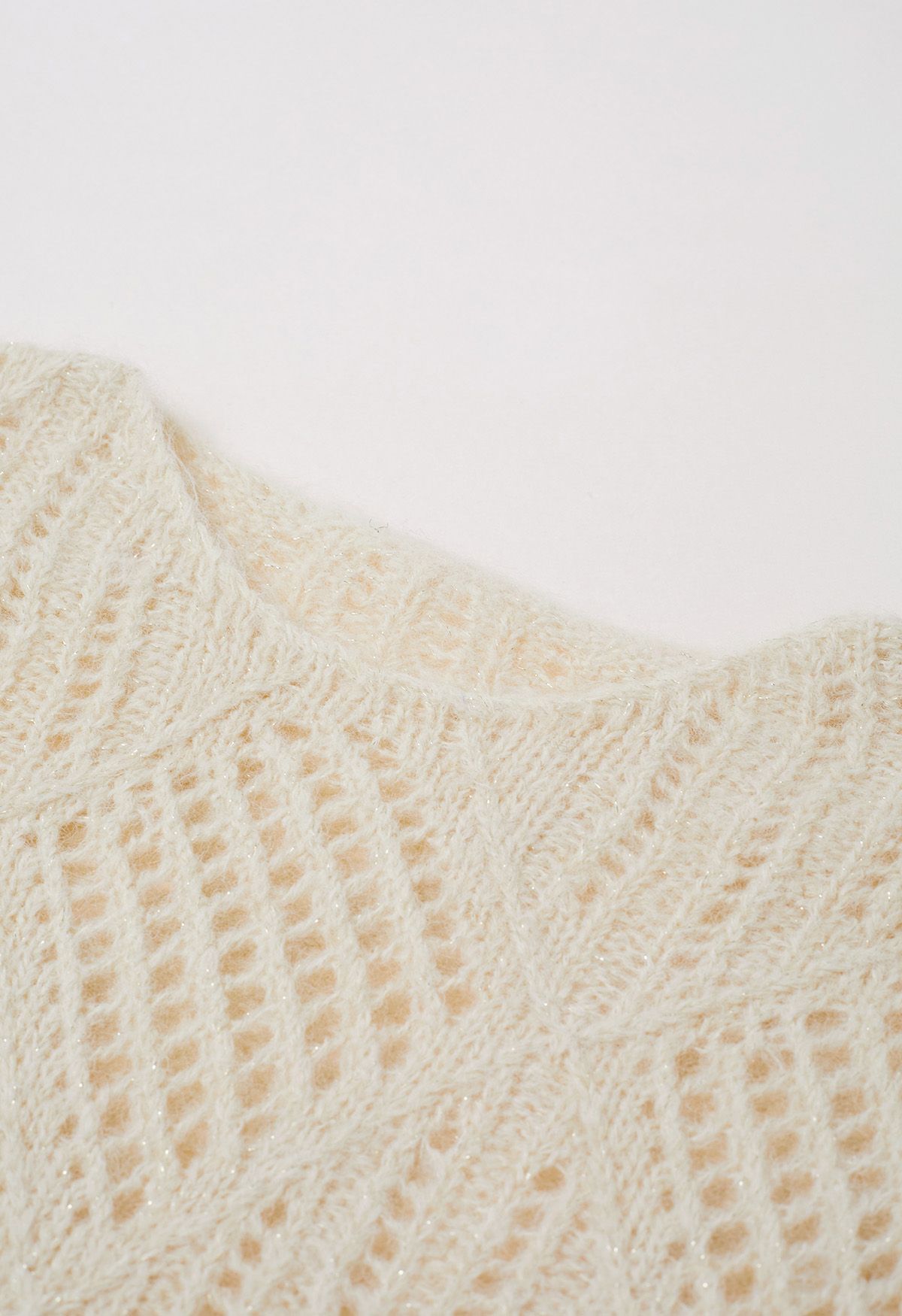 Diamond Pattern Hollow Fuzzy Knit Sweater in Cream