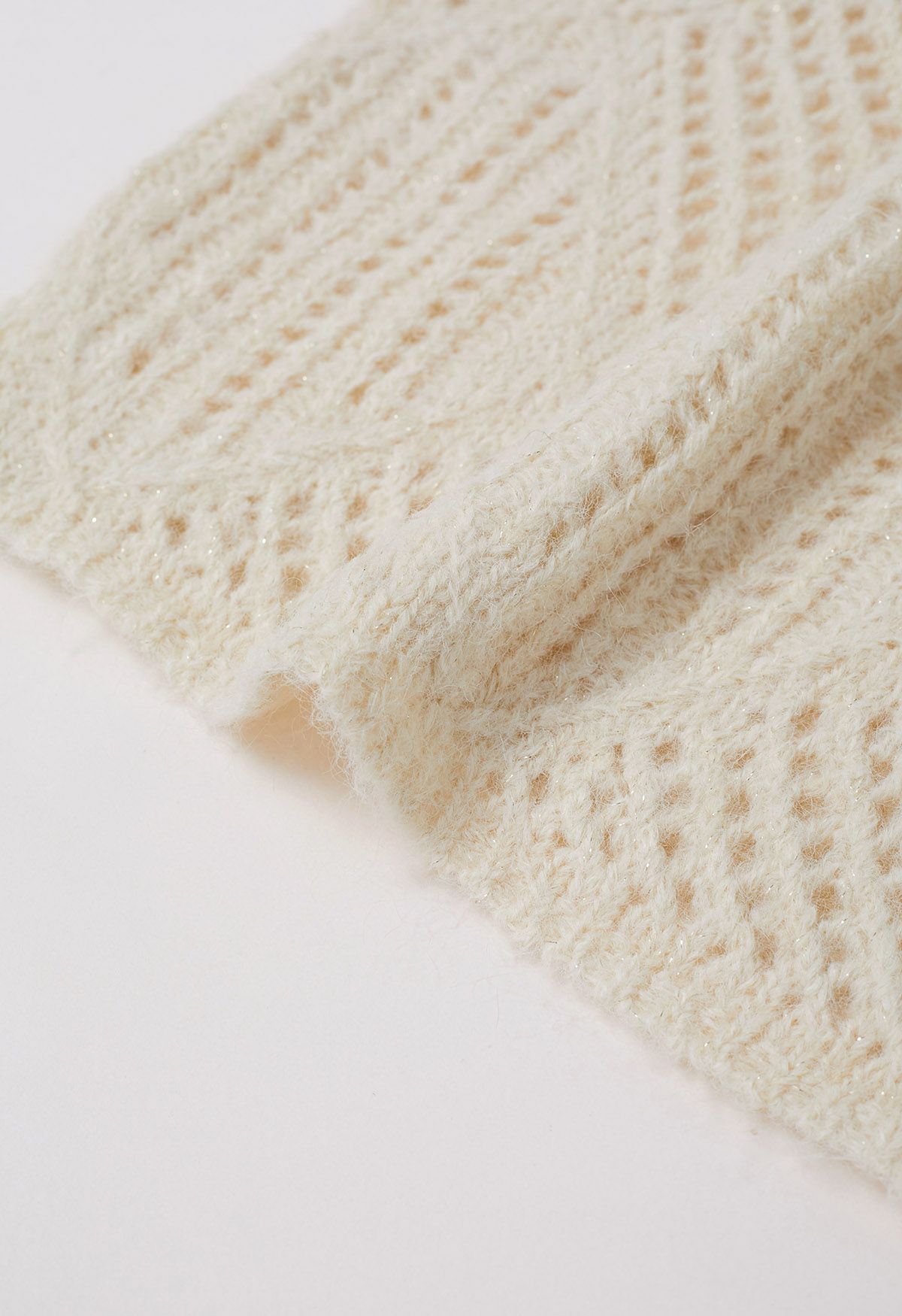 Diamond Pattern Hollow Fuzzy Knit Sweater in Cream