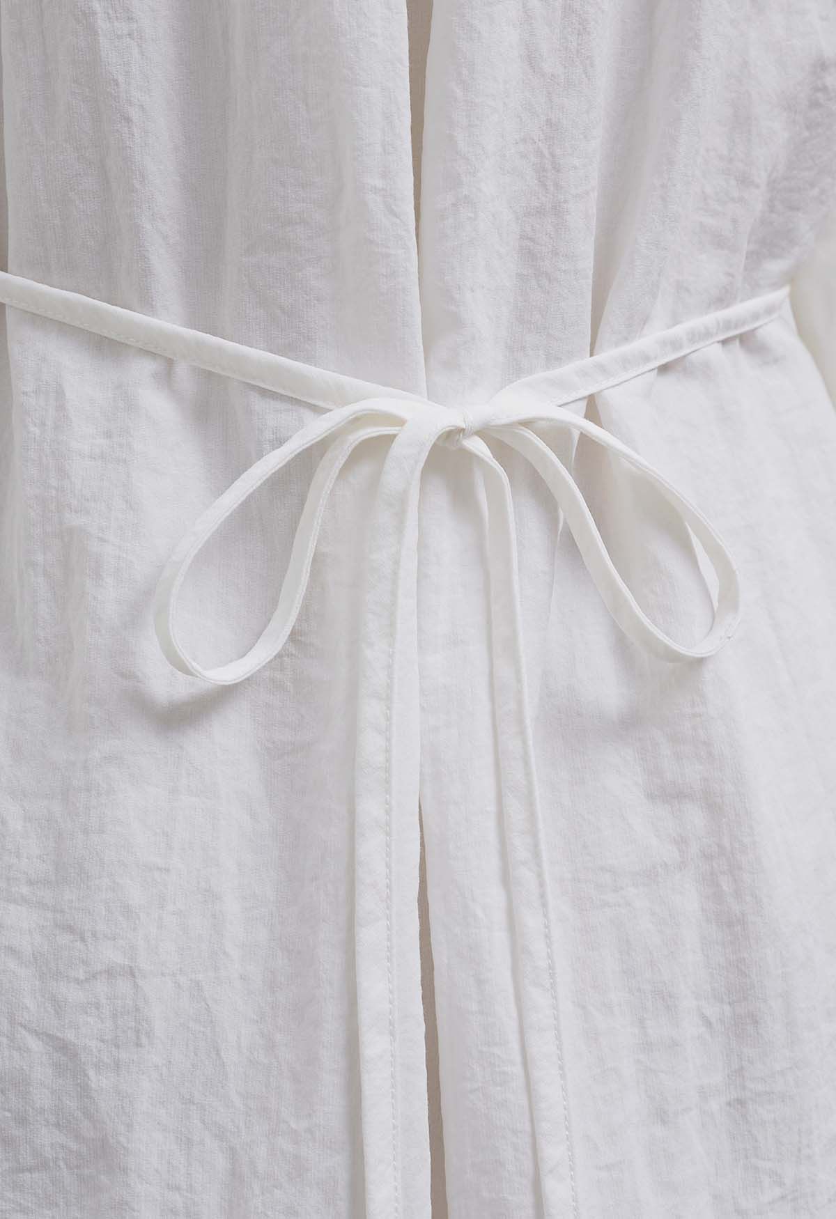 Side Pleats Collared Buttoned Wrap Shirt in White