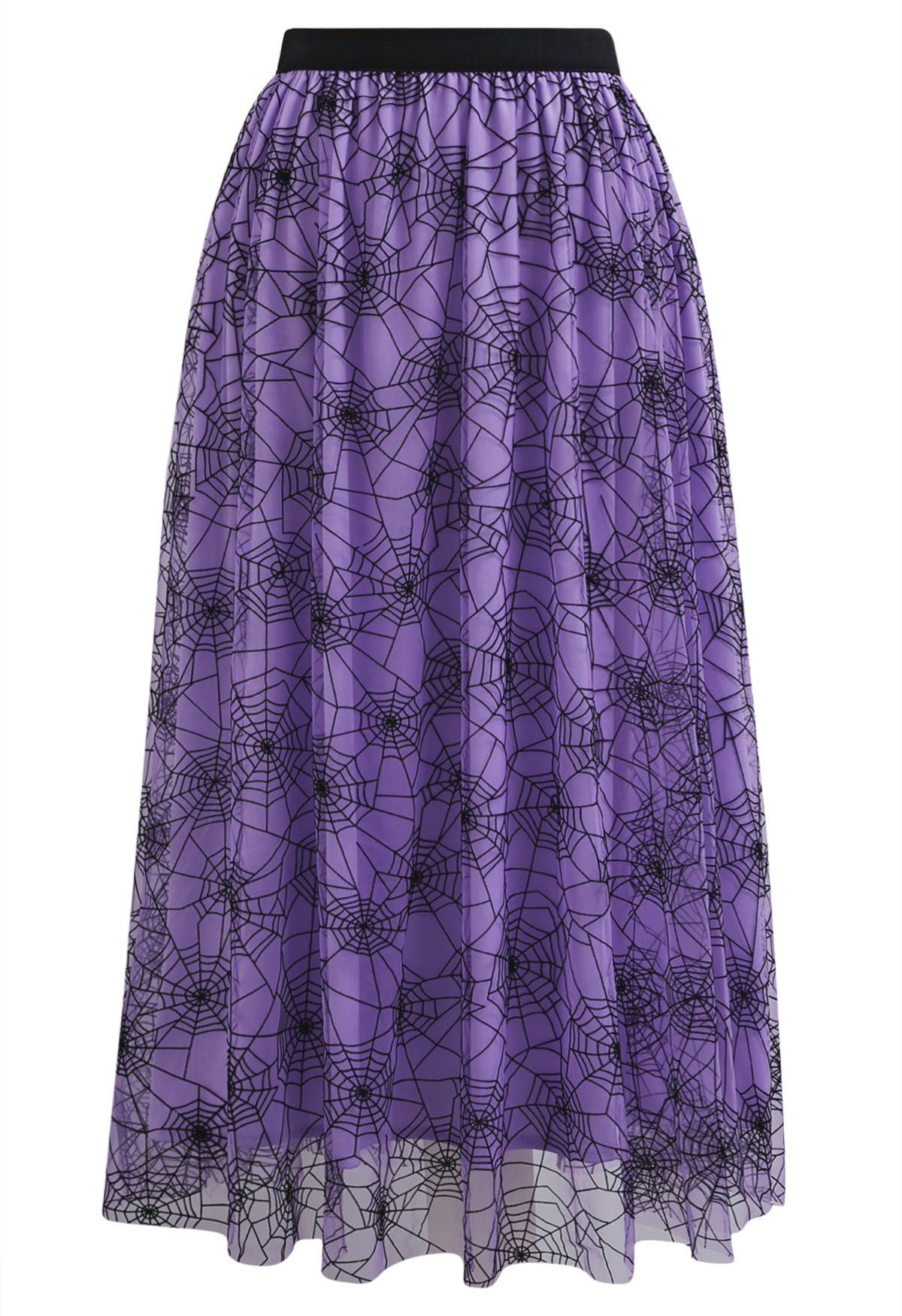 Cobweb Mystique Mesh Tulle Midi Skirt in Purple