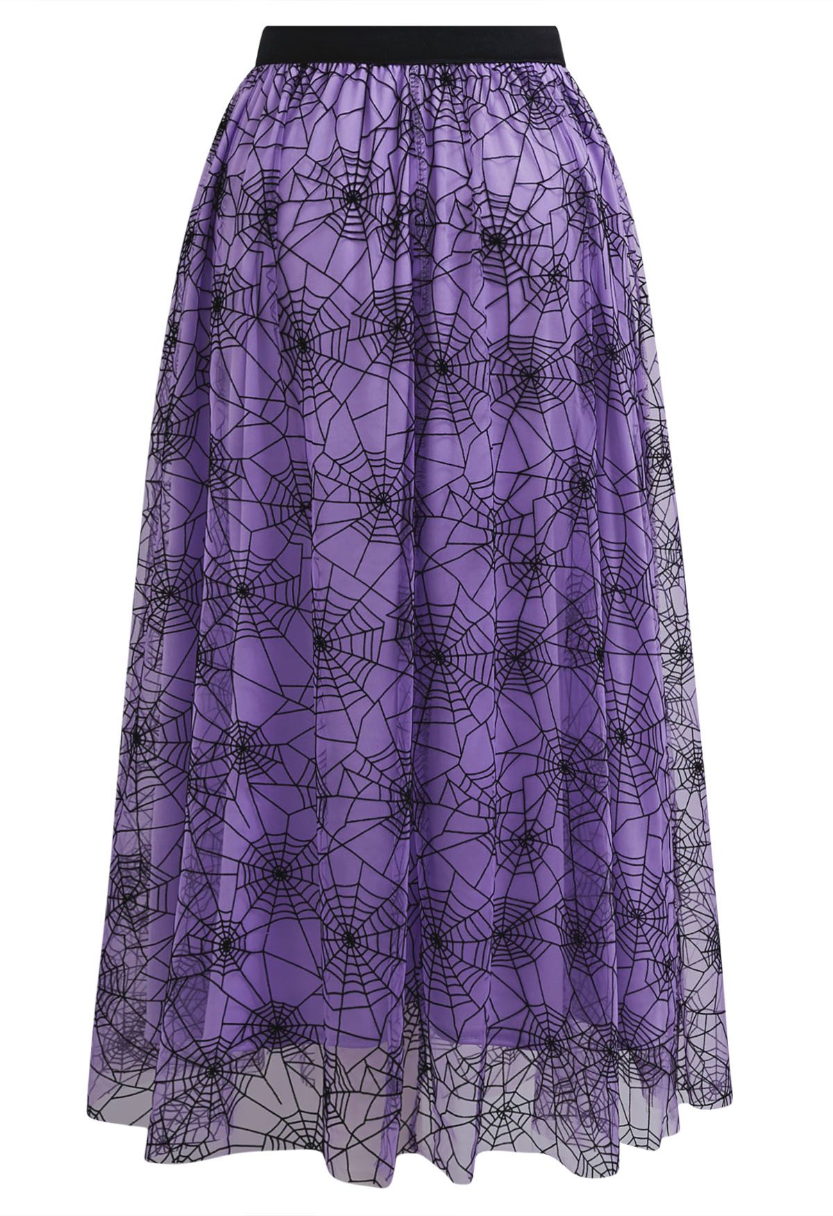 Cobweb Mystique Mesh Tulle Midi Skirt in Purple