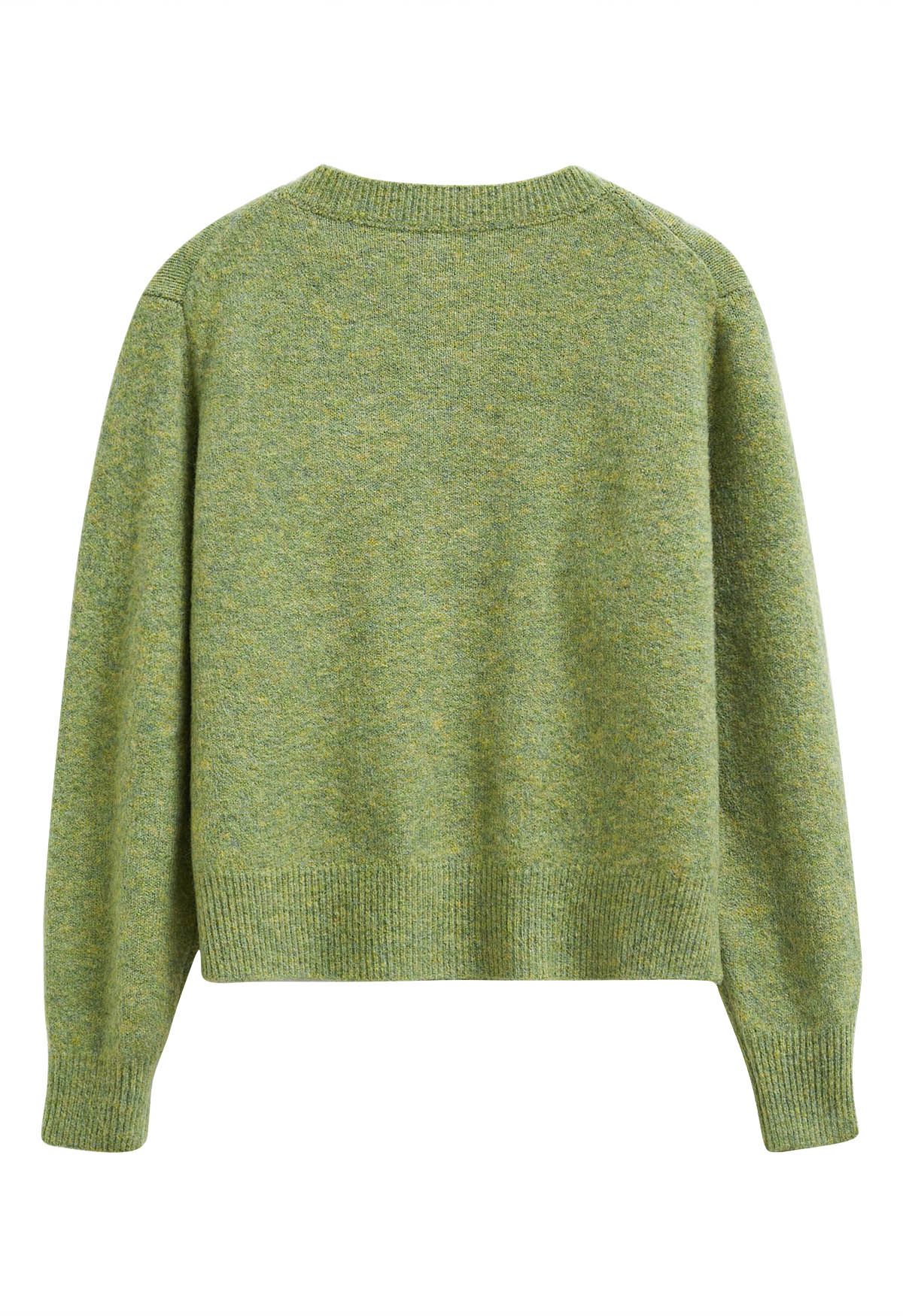 Toasty Patch Pockets Buttoned Knit Cardigan in Moss Green