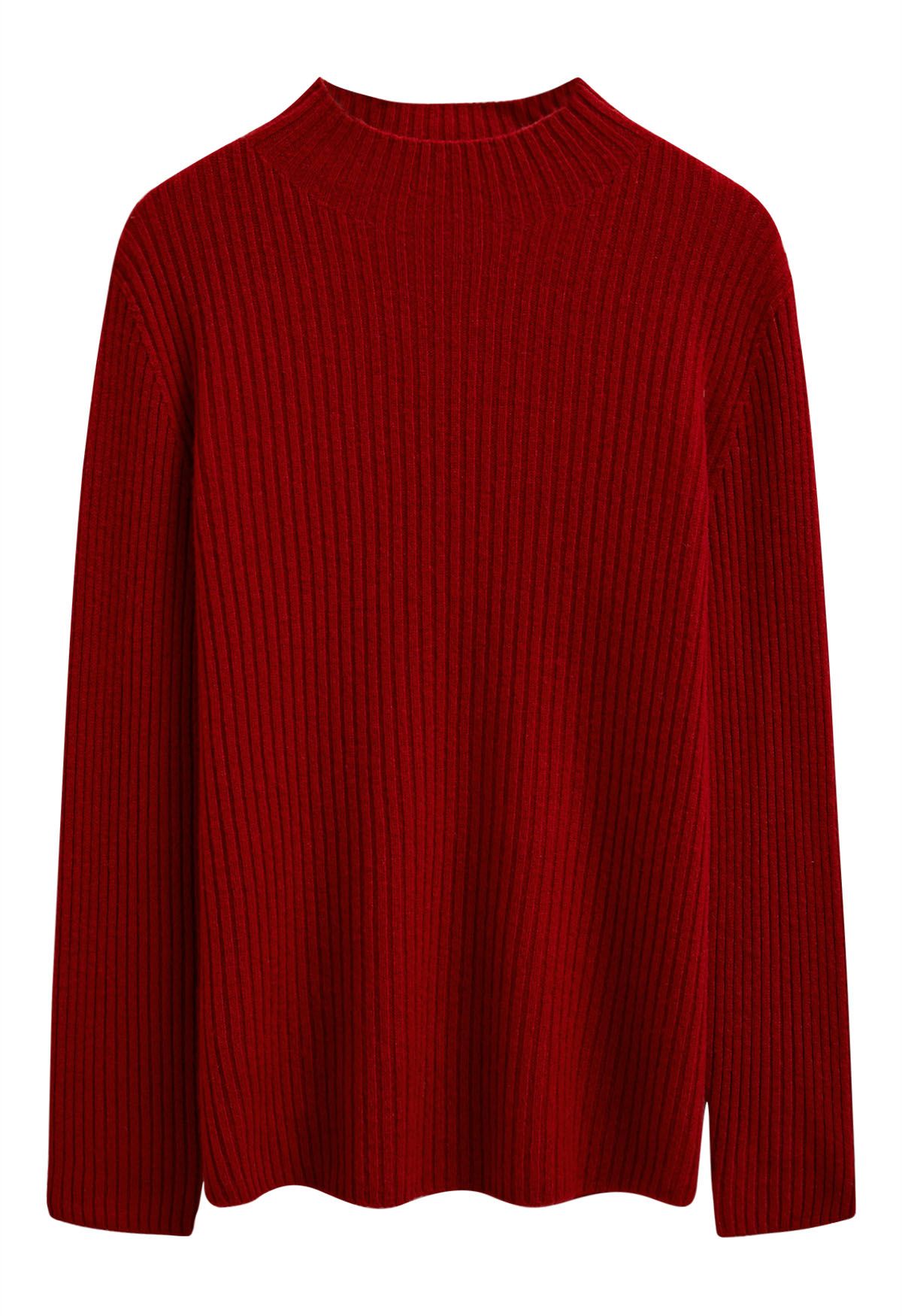 Elemental Mock Neck Long-Sleeve Wool Sweater in Red