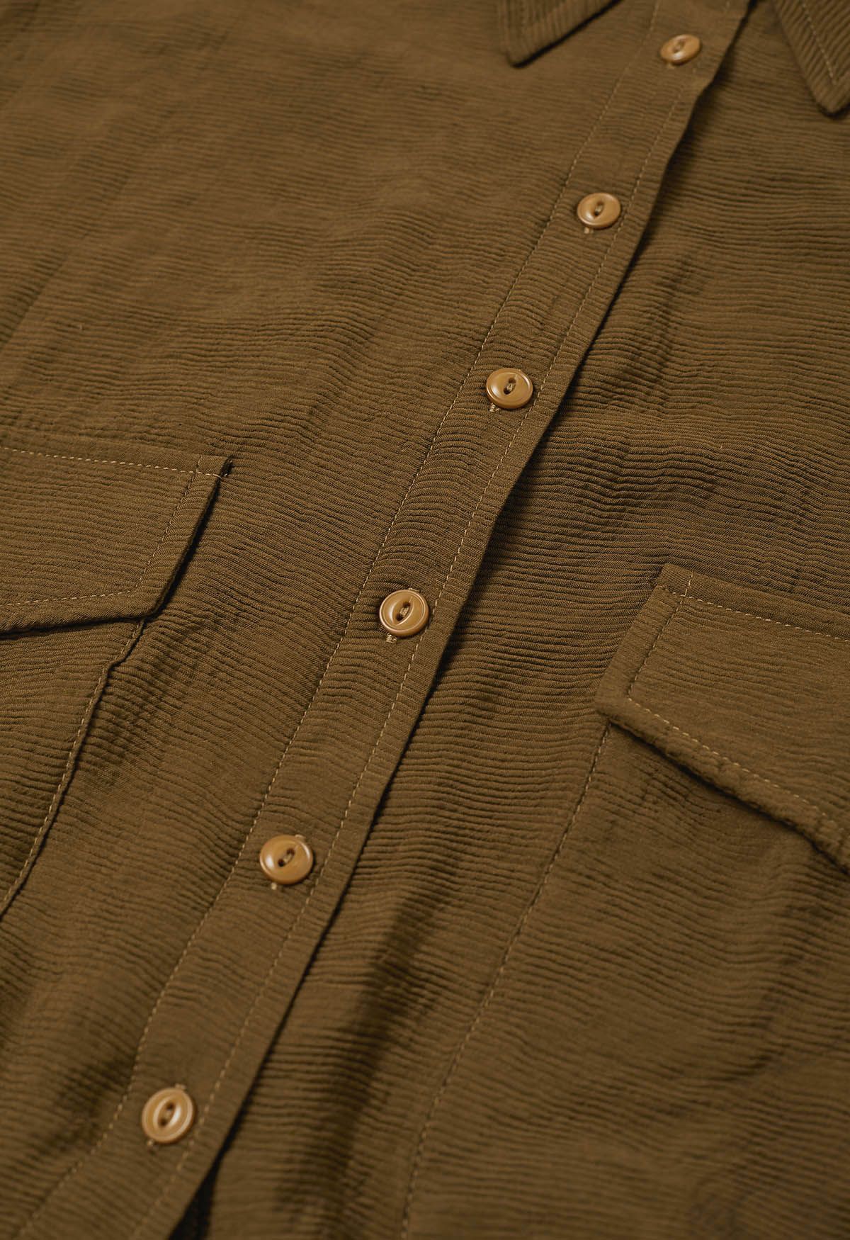 Collared Button Down Drawstring Shirt in Brown